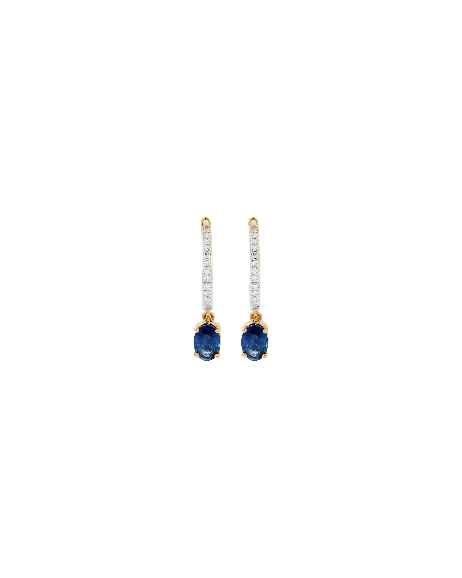 Coupe ovale saphir australienne & boucles d&rsquo;oreilles diamant TW 0,15 carat en or jaune 10 carats avec Rhodium