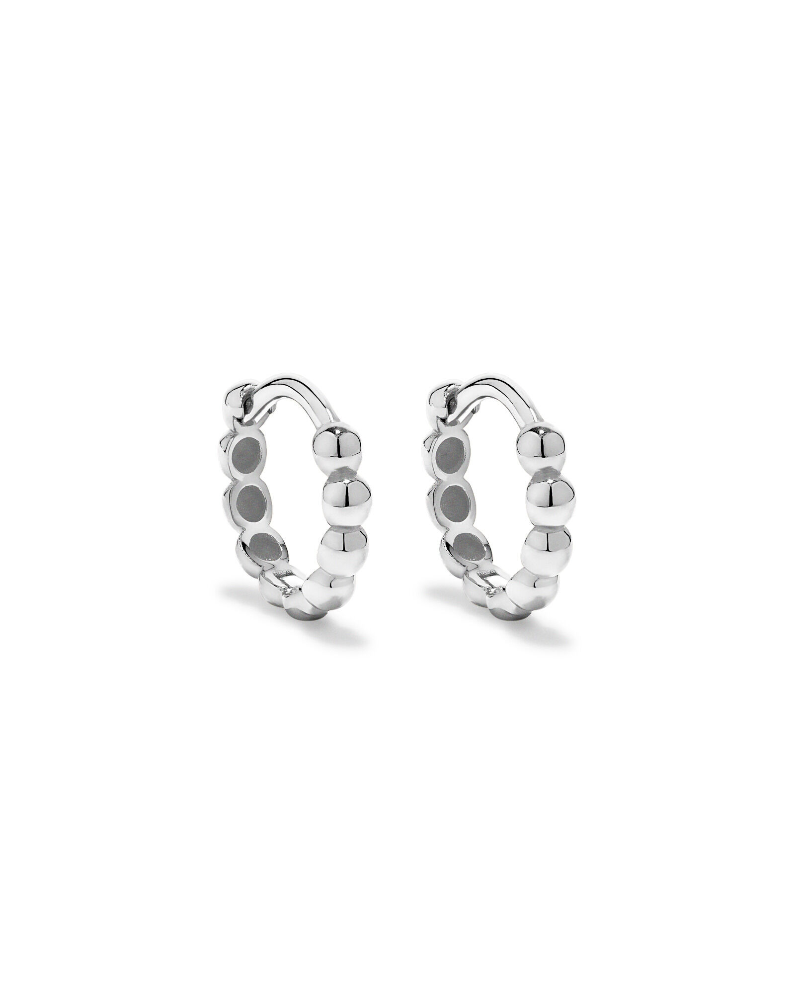 10.5mm Small Beaded Huggie Earrings in Sterling Silver