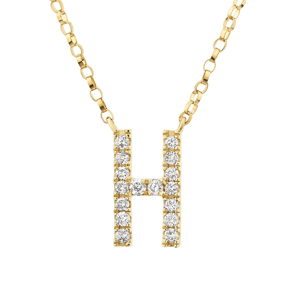 "H" Initial Necklace with 0.10 Carat TW of Diamonds in 10kt Yellow Gold