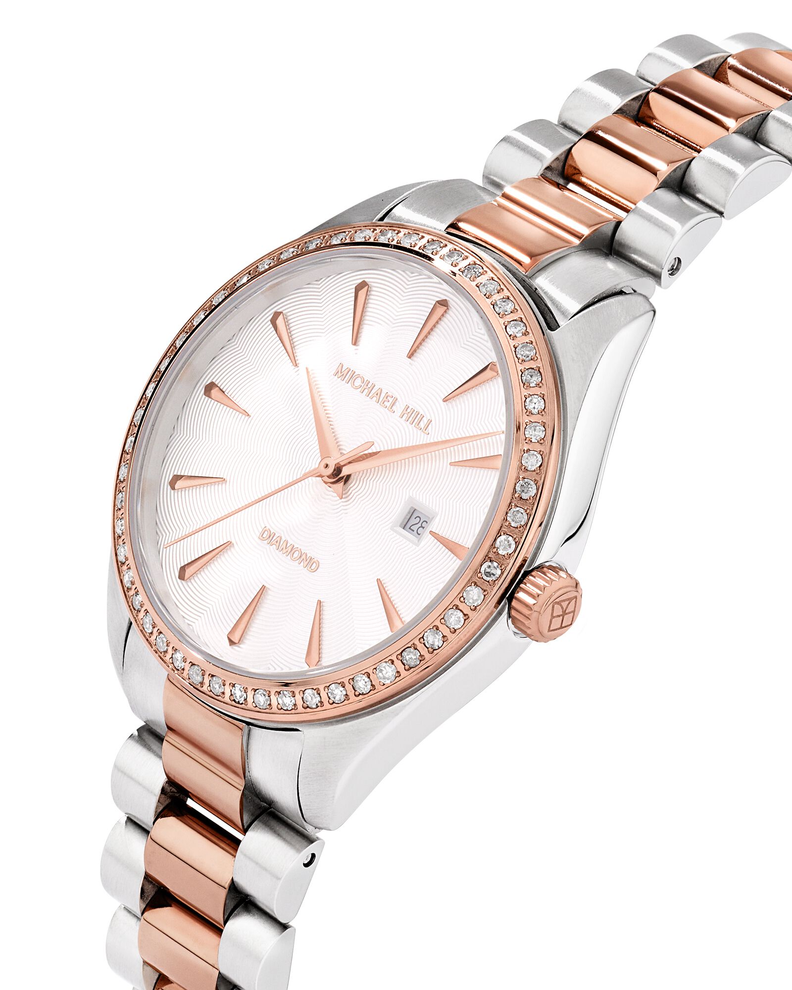 Women's 0.60 Carat TW Diamond Bezel Watch in Rose Tone Stainless Steel.