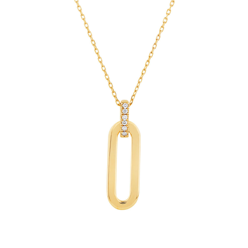 Paperclip Pendant with 0.02 Carat TW of Diamonds in 10kt Yellow Gold