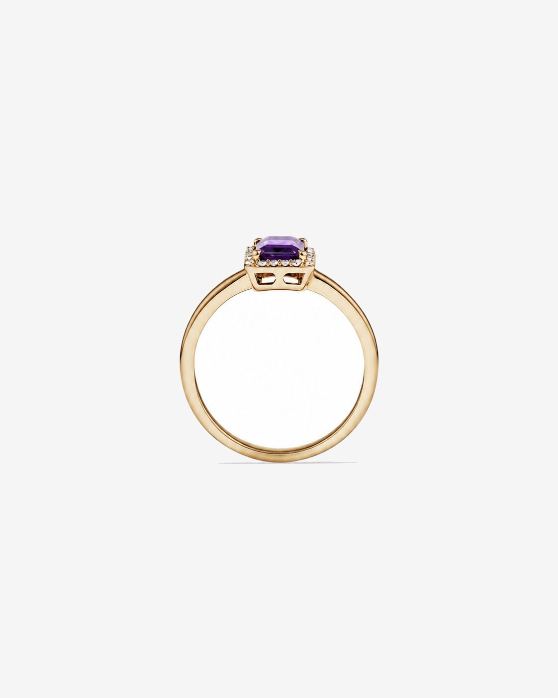 Bague halo Am&eacute;thyste taille &eacute;meraude avec diamants en or jaune 10 ct