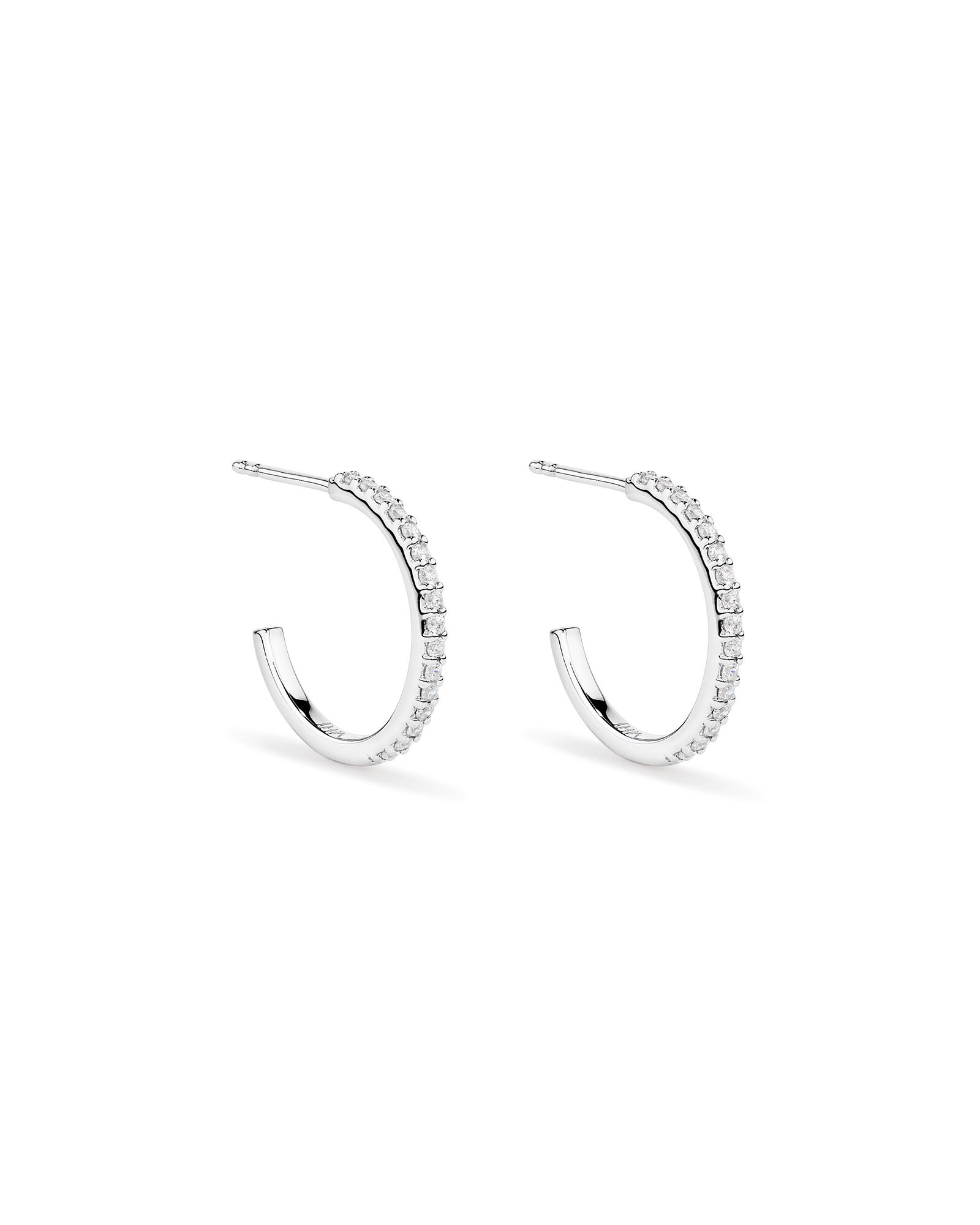 Half Hoop Stud Earrings with Cubic Zirconia in Sterling Silver