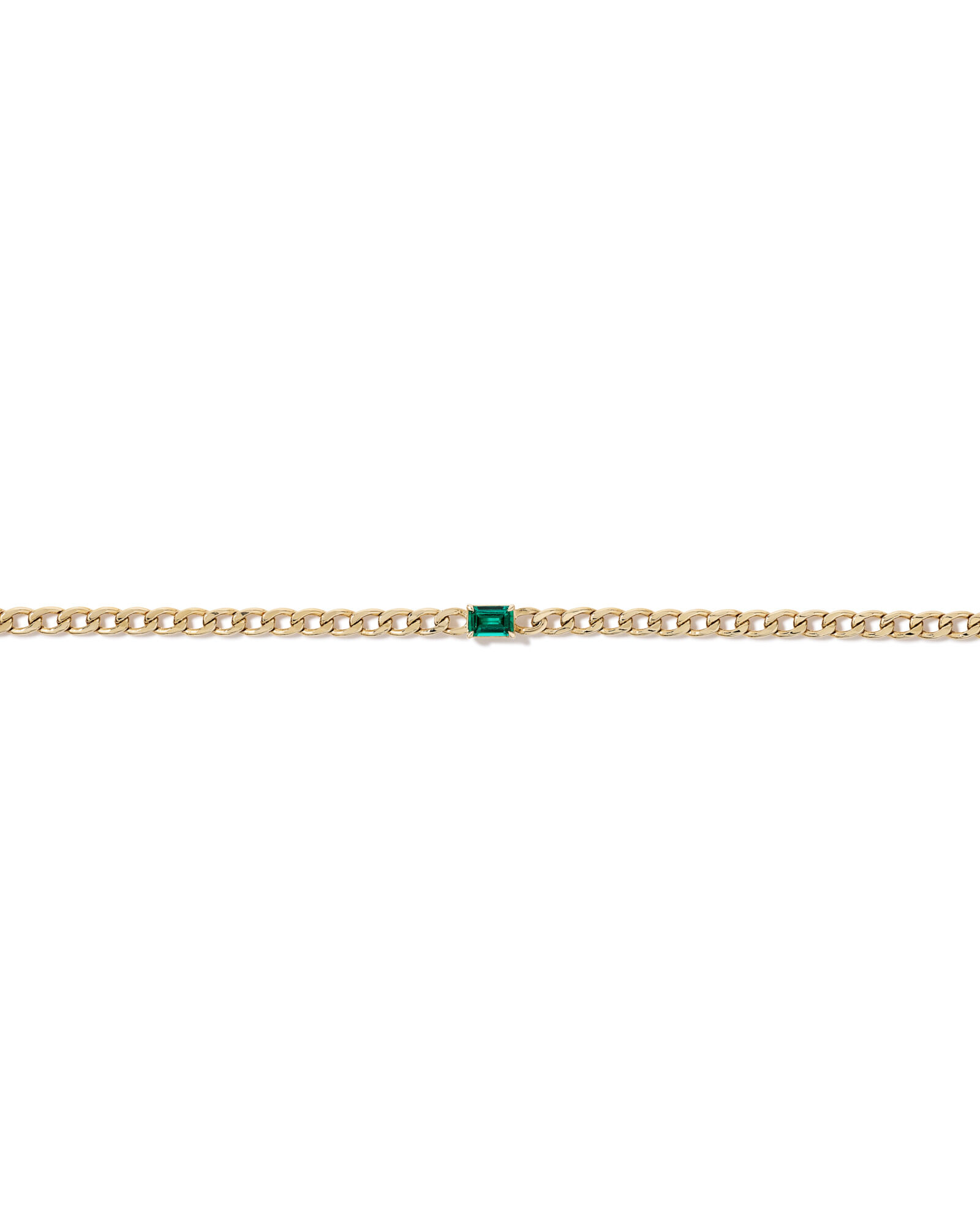 Created Emerald Curb Link Bracelet in 10kt Yellow Gold