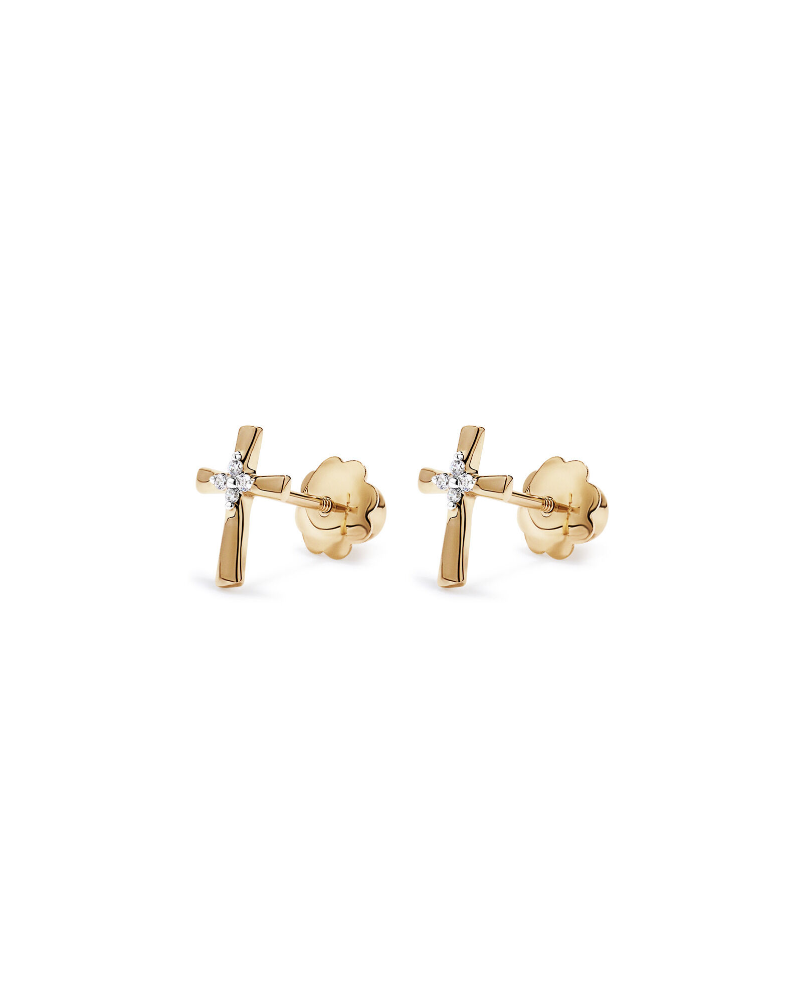 Children's Cubic Zirconia Cross Stud Earrings in 10kt Yellow Gold