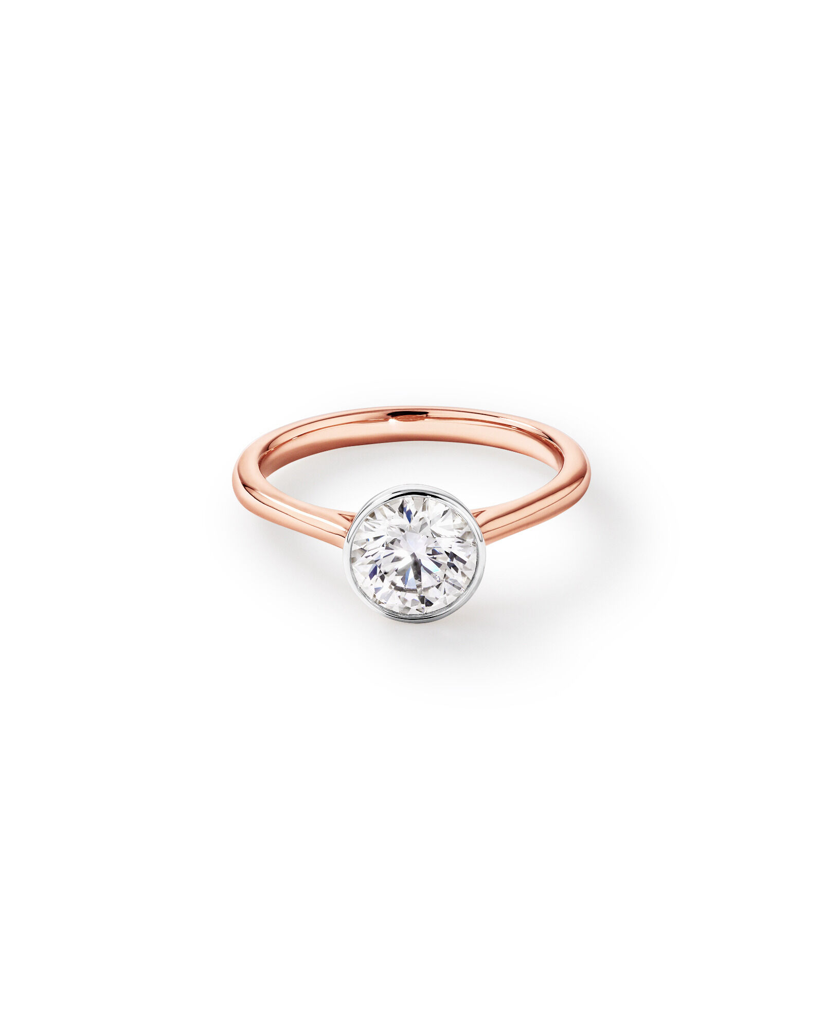 1.25 Carat TW Round Brilliant Laboratory-Grown Diamond Solitaire Bezel Set Engagement Ring in 14kt Rose and White Gold