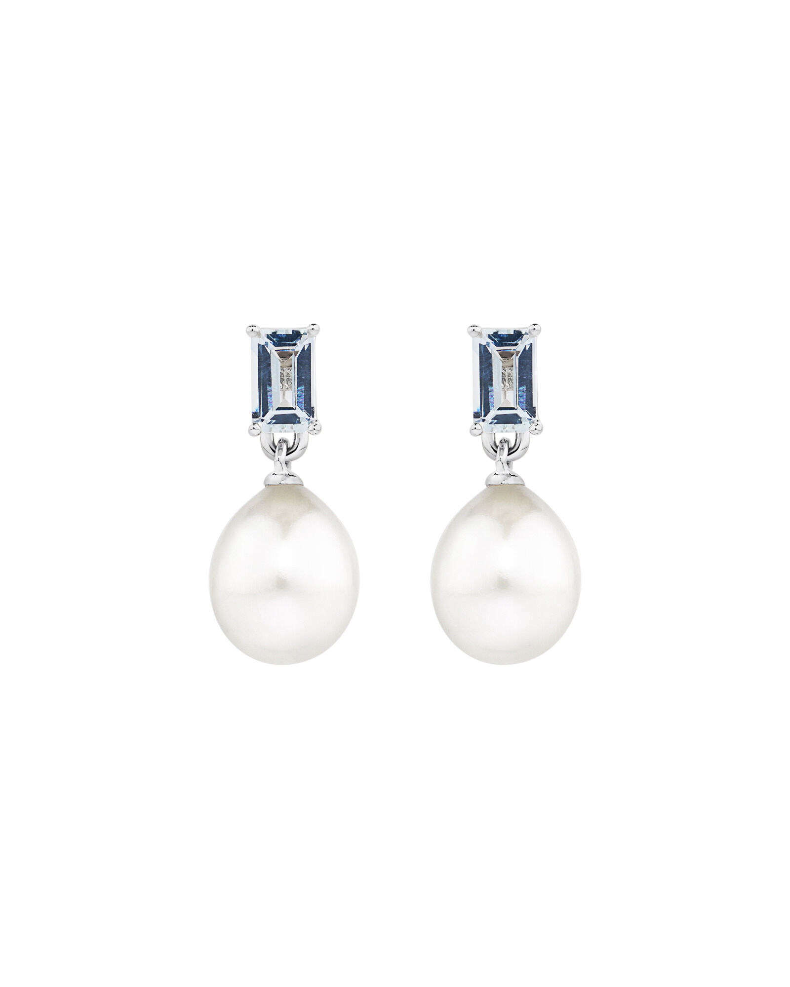 Multi-Wear Aquamarine and Cultured Freshwater Pearl Drop Stud Earrings in 10kt White Gold