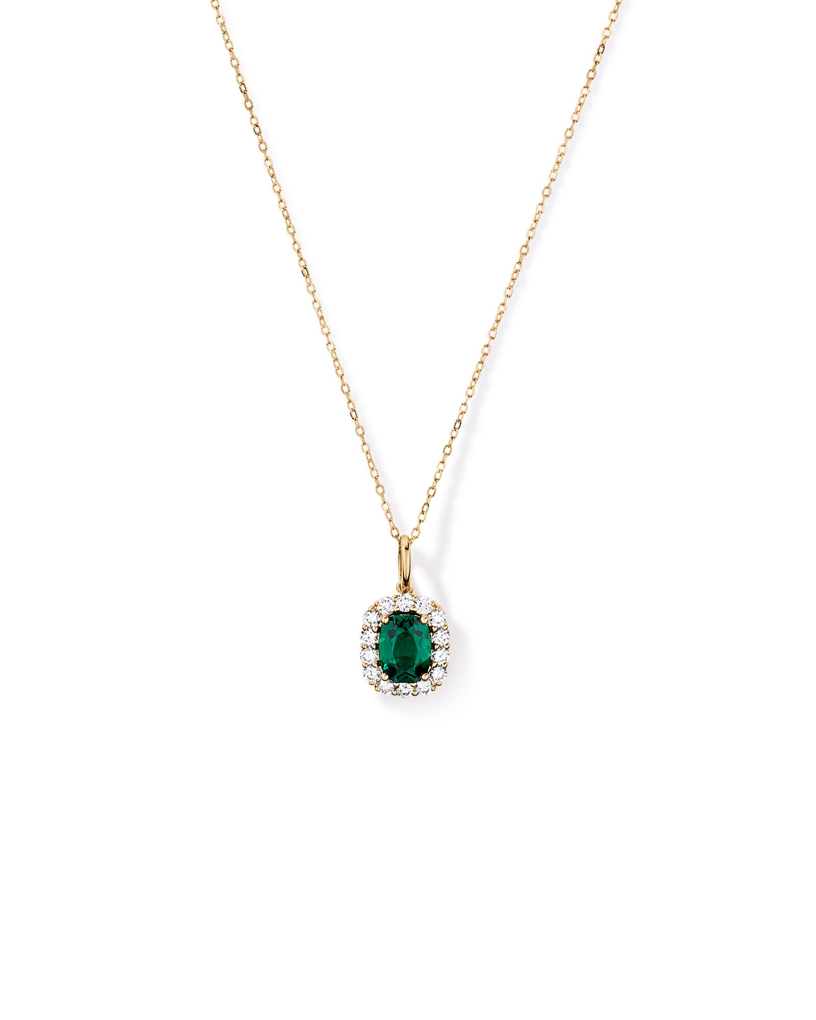 Pendentif halo en or jaune 10 carats avec &eacute;meraude de synth&egrave;se et diamants de laboratoire (poids total de 0,50 carat)