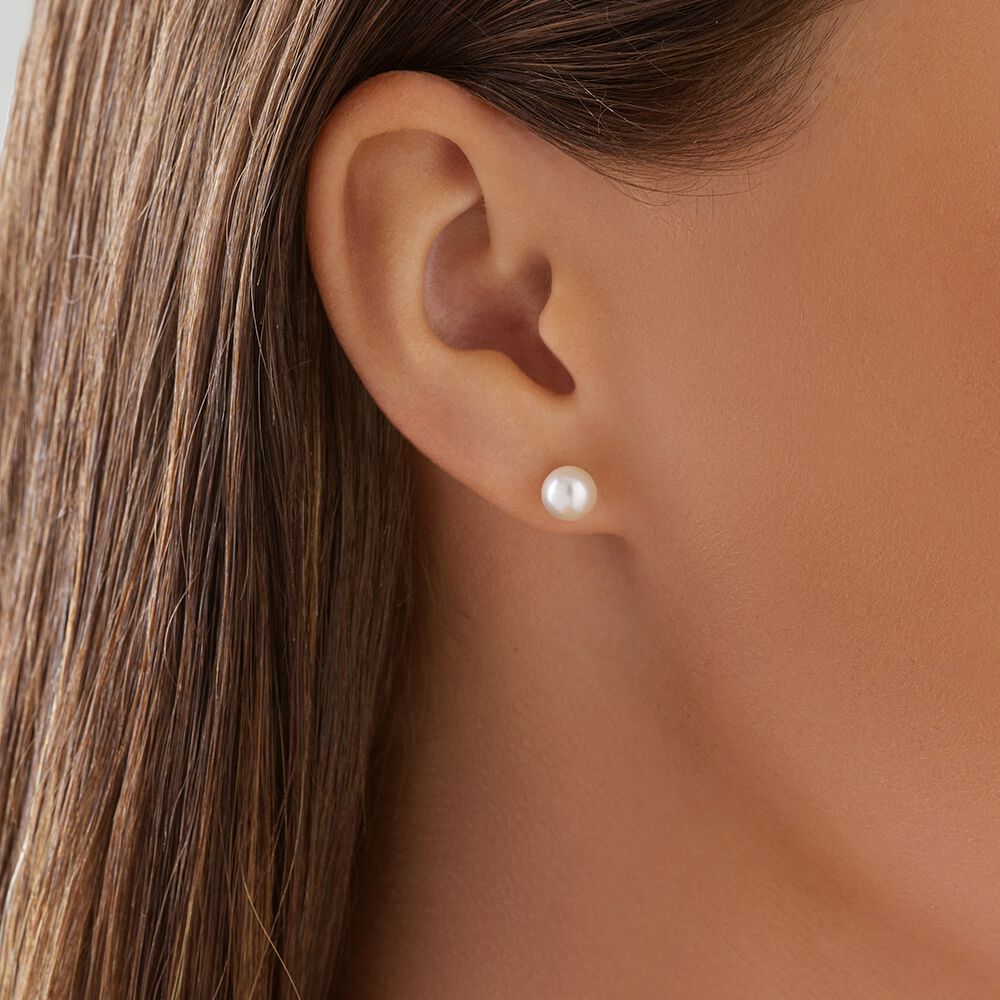 Stud Earrings with 6mm Round Cultured Freshwater Pearl in 10kt Yellow Gold
