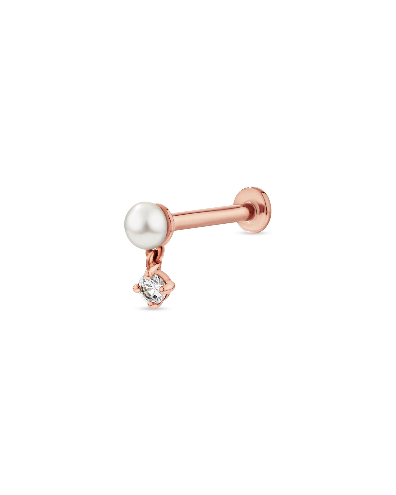 Boucle d&rsquo;oreille simple h&eacute;lice en perle d&rsquo;eau douce cultiv&eacute;e et saphir blanc en or rose 10 carats
