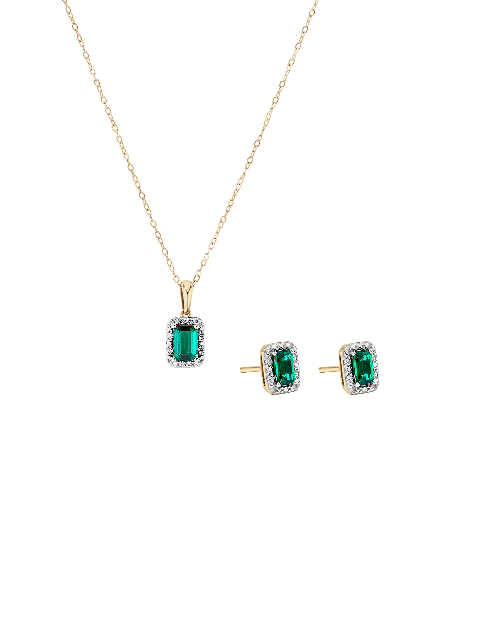 Cr&eacute;ation de la bague halo en diamant &eacute;meraude et 0,10 carat TW cultiv&eacute;e en laboratoire en or jaune 10 carats et Rhodium