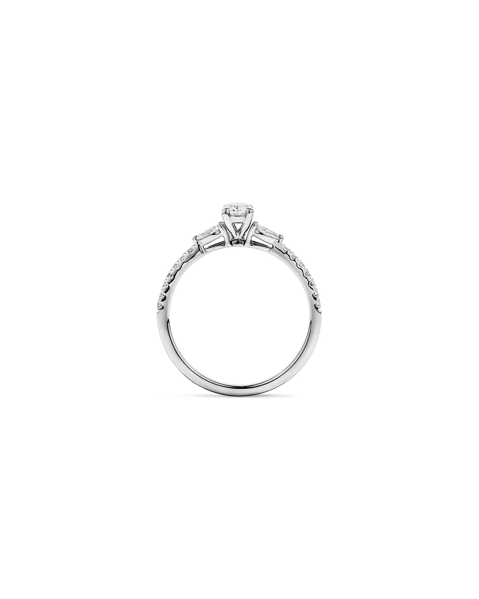 0.59 Carat TW Oval, Round Brilliant and Marquise Diamond Side Accent Ring in 14kt White Gold