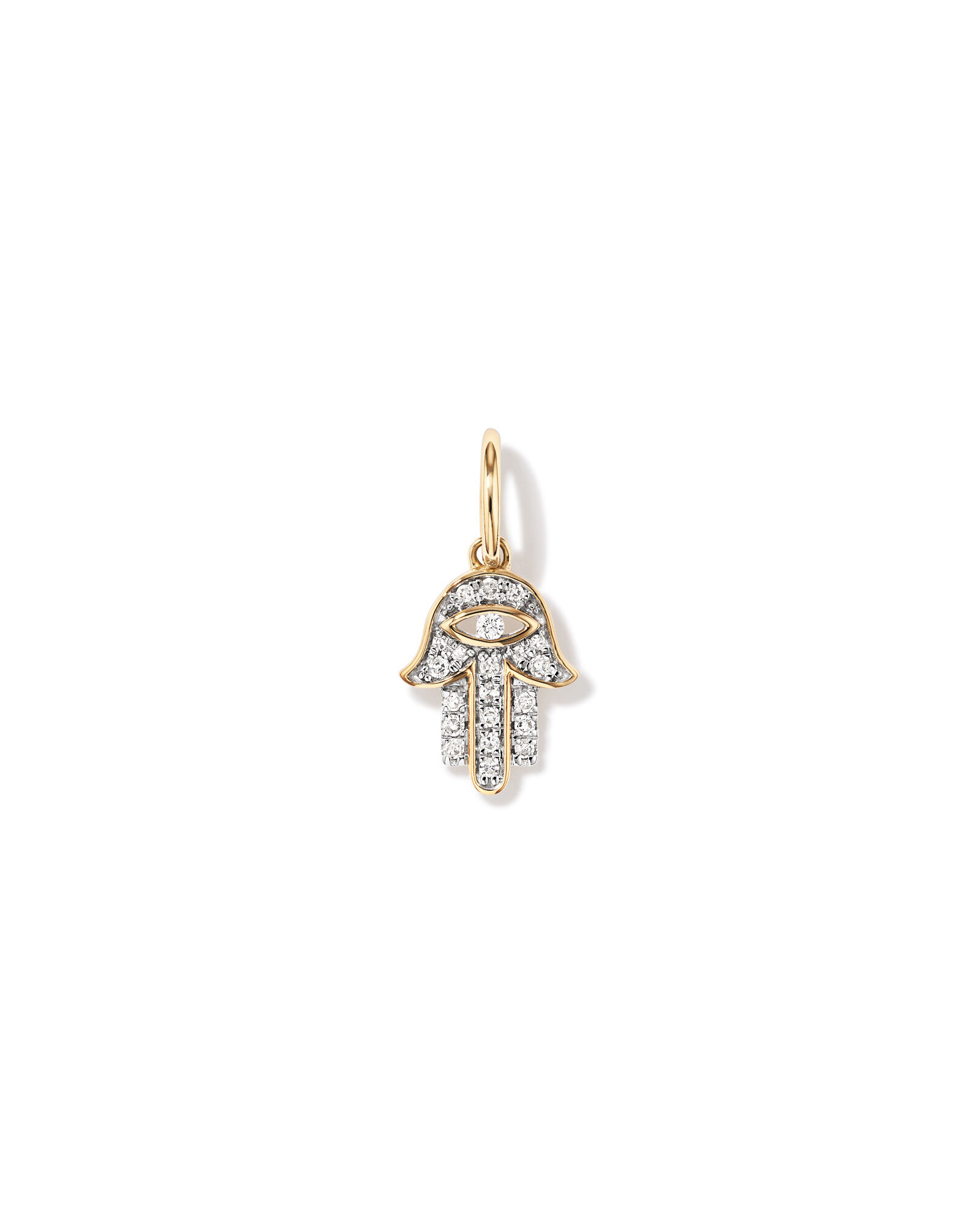 Diamond Hamsa Hand Pendant in 10kt Yellow Gold