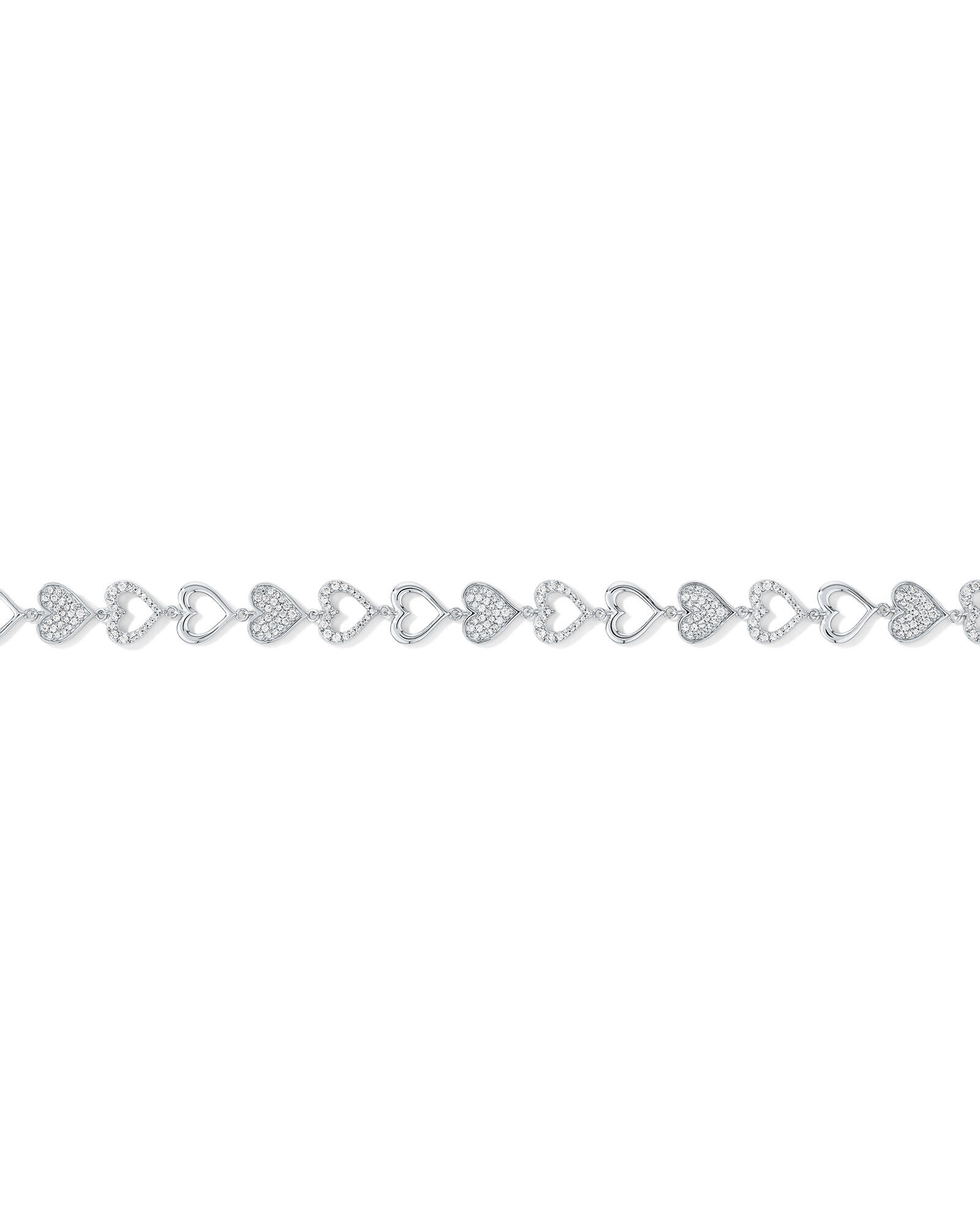 Cubic Zirconia open and closed Heart Bracelet in Sterling Silver