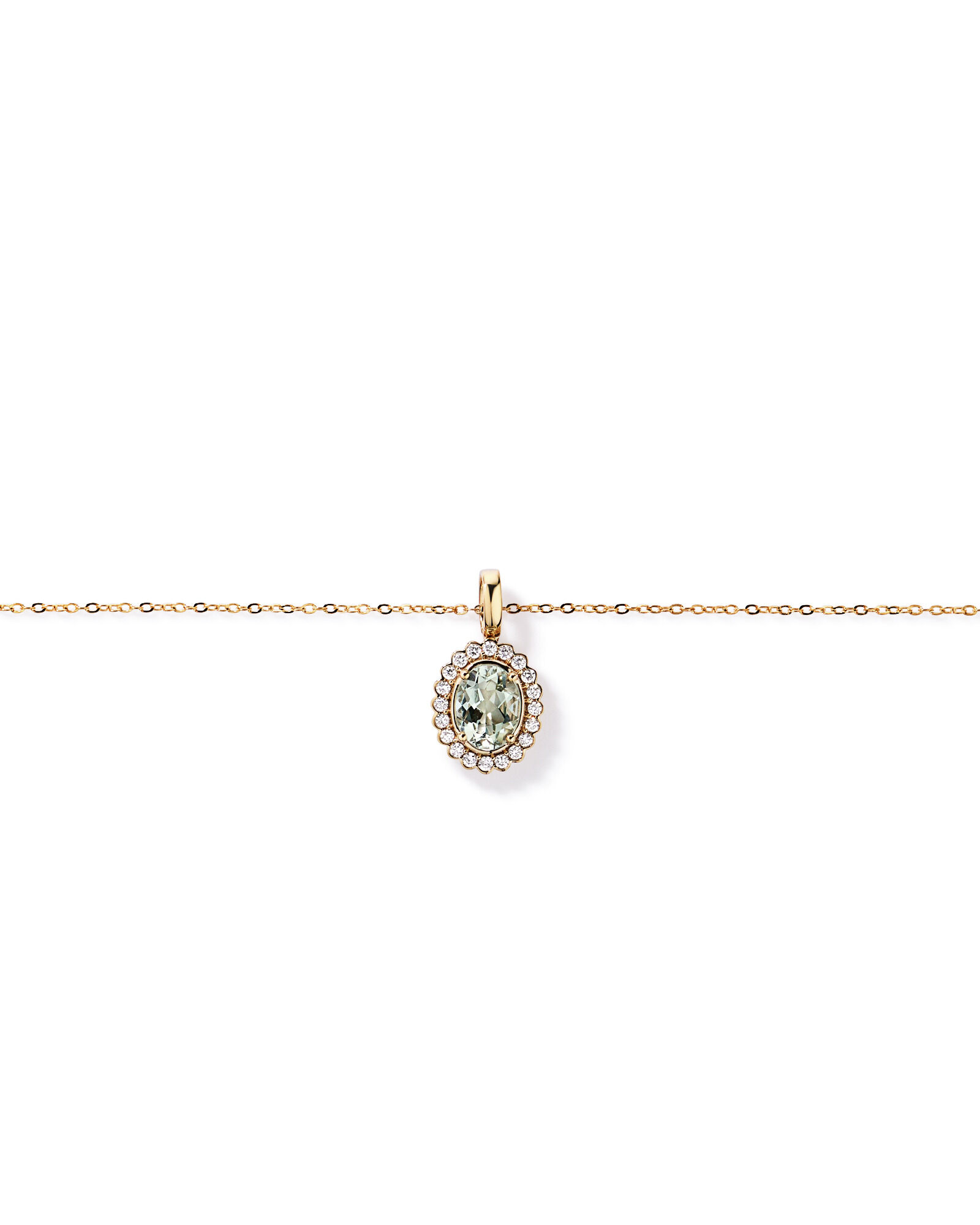 Am&eacute;thyste verte & 0,20TW de pendentif halo en diamant avec cha&icirc;ne en or jaune 10 carats