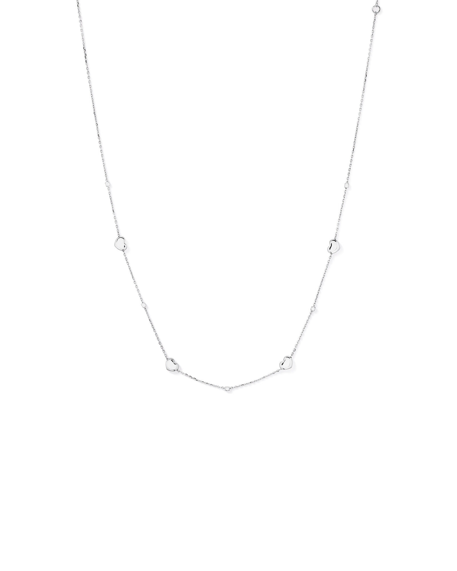 50cm Heart & Bead Station Necklace in Sterling Silver