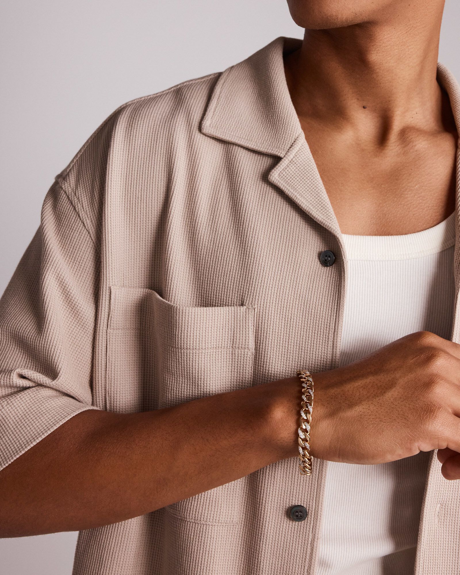 21cm Cuban Link Bracelet with 1.00 Carat TW of Diamonds in 10kt Yellow Gold