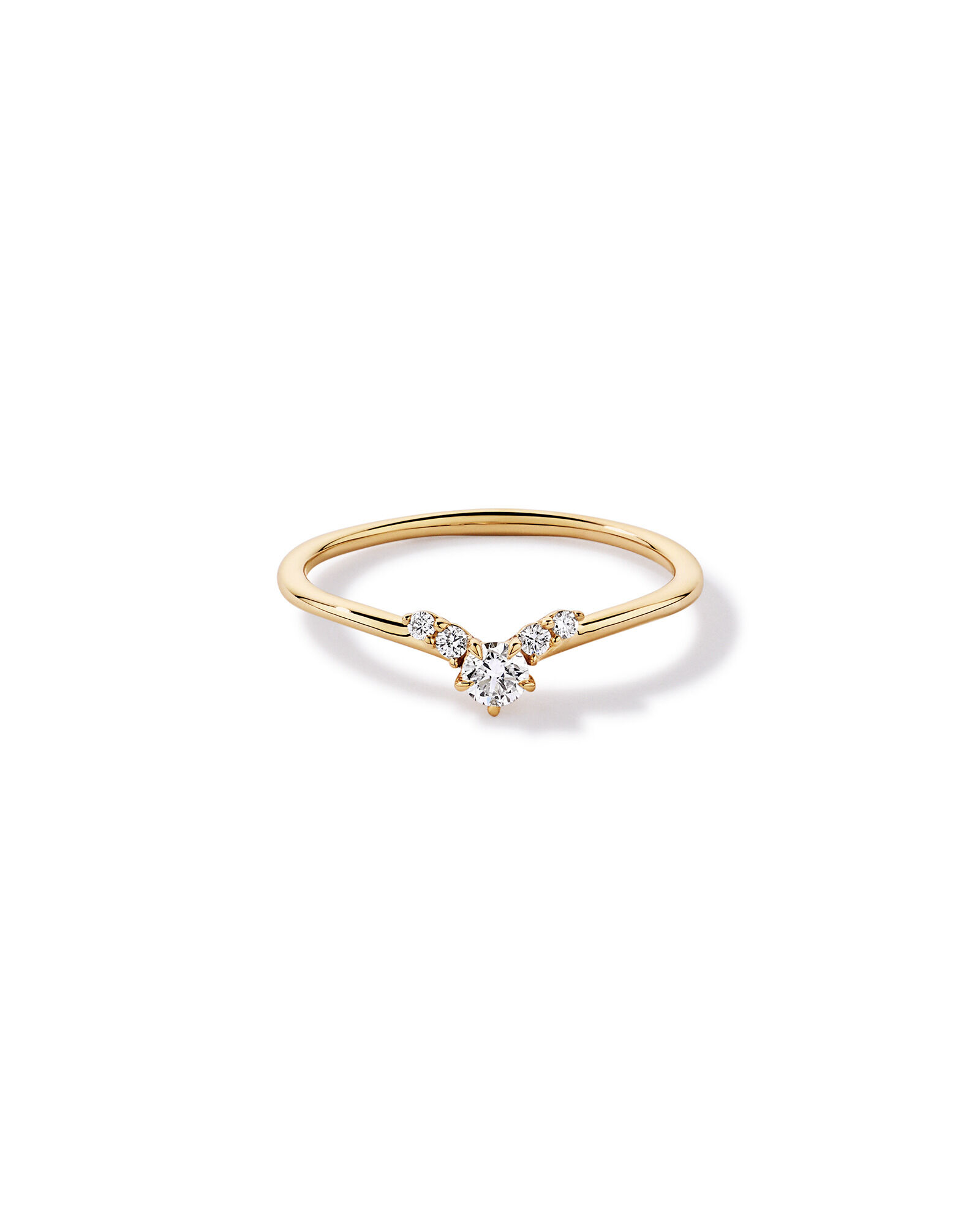 Bague de promesse Chevron en or jaune 10 carats avec diamant rond brillant de laboratoire (poids total de 0,15 carat)