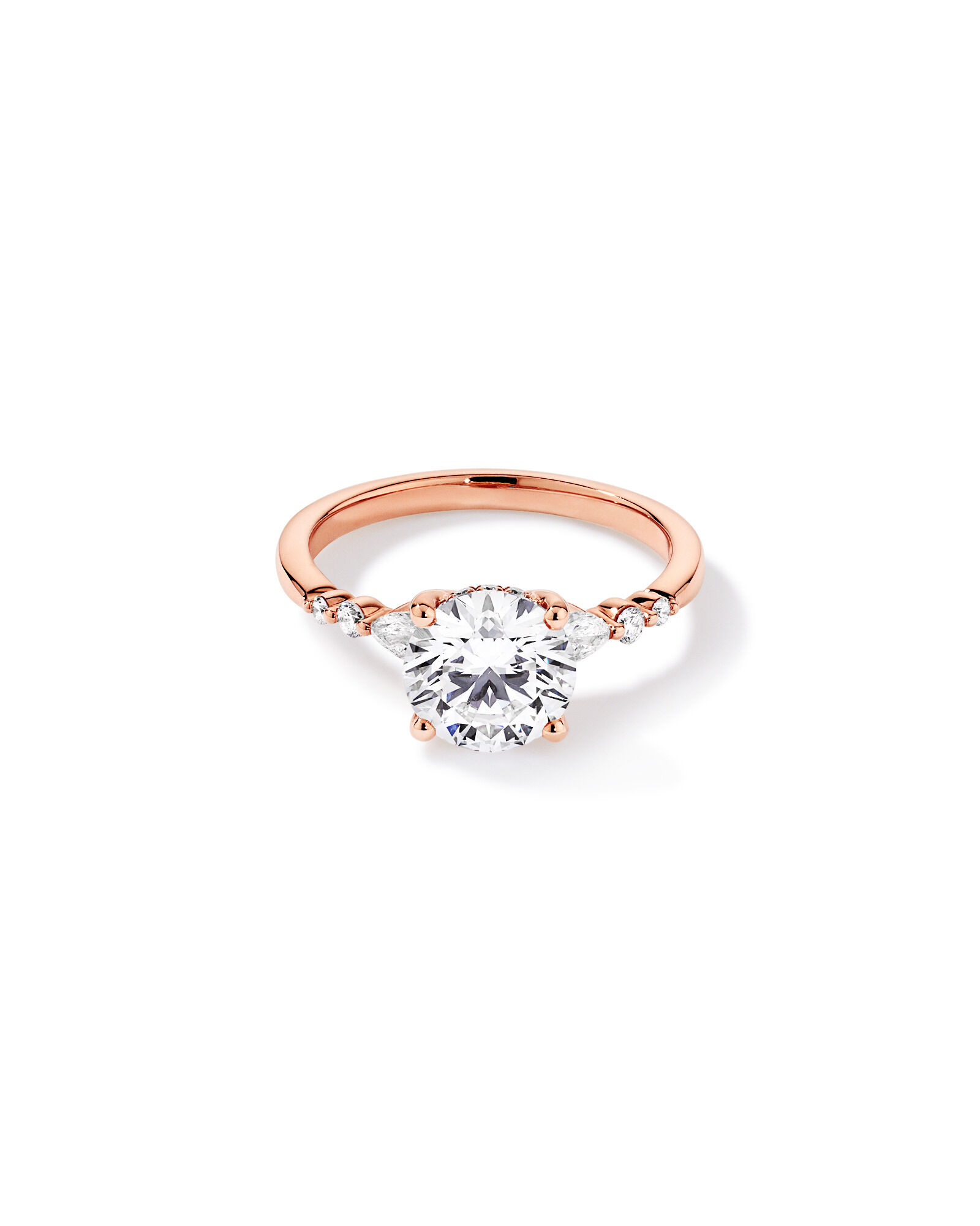 2.28 Carat TW Round Brilliant and Pear Laboratory-Grown Diamond Side Accent Ring in 14kt Rose Gold