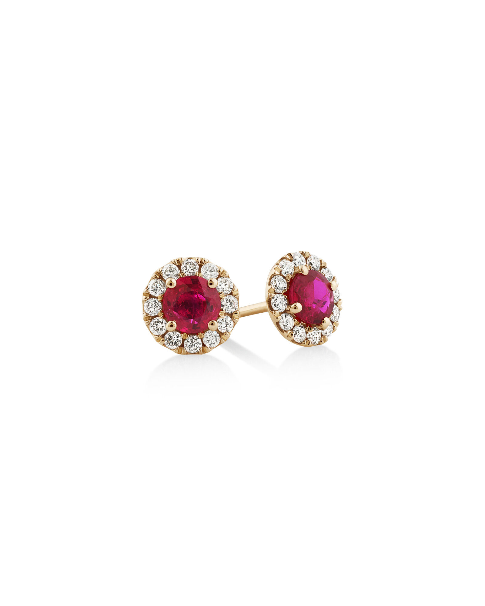 Halo Stud Earrings with Natural Ruby & 0.28 Carat TW of Diamonds in 10kt Yellow Gold