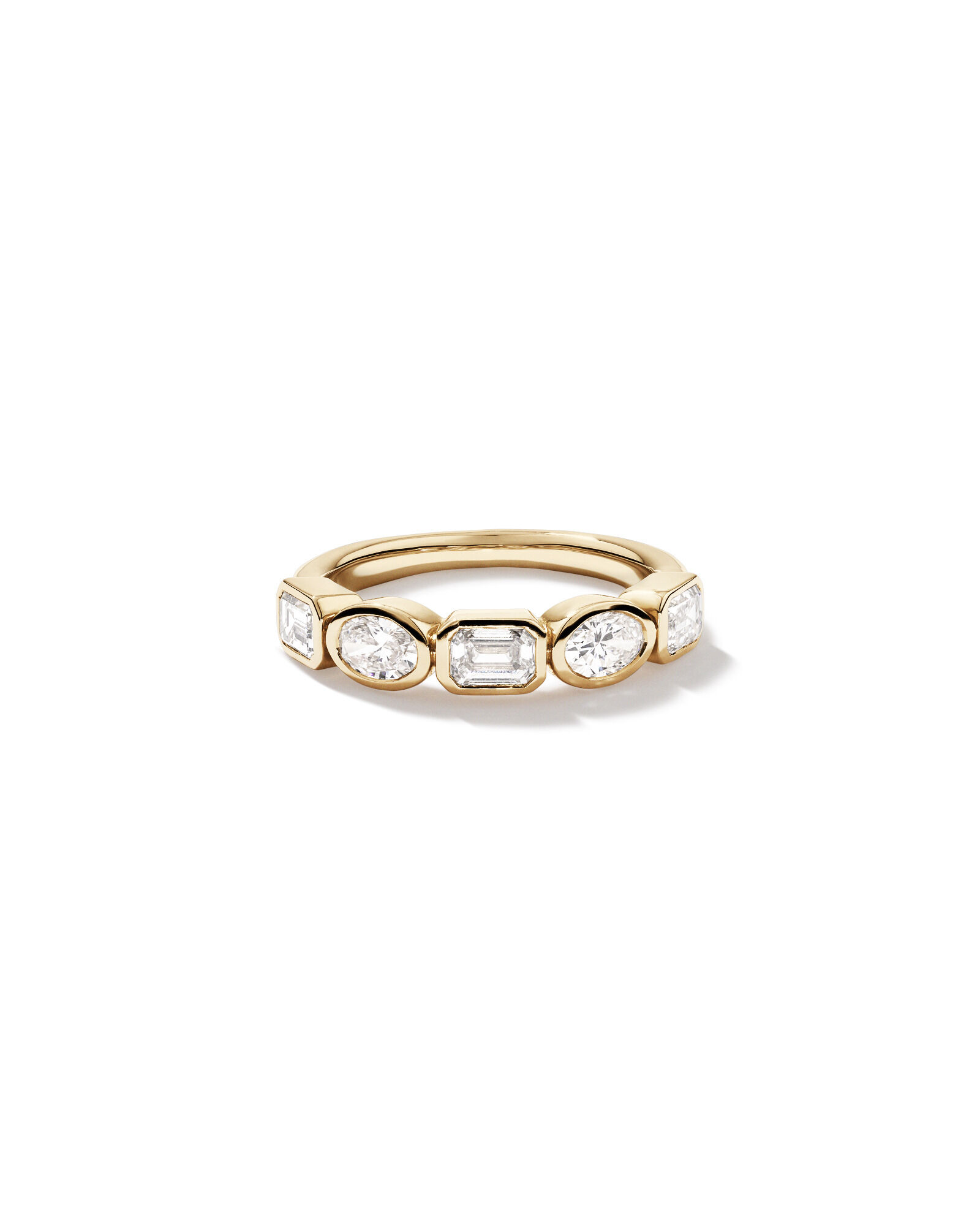 1.50 Carat TW Bezel Set Emerald and Oval Cut Lab-Grown Diamond Wedding Band in 14kt Yellow Gold