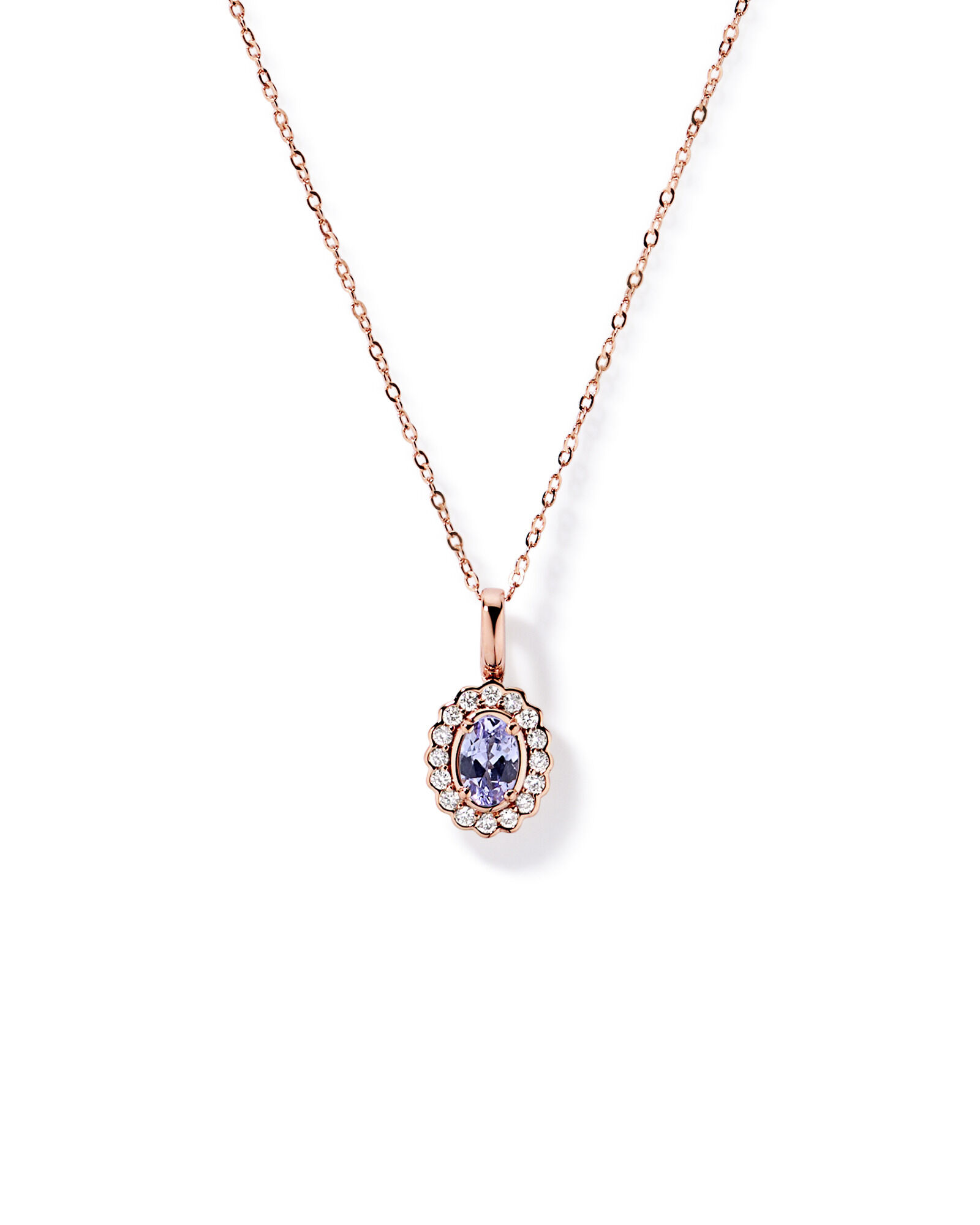 Tanzanite & 0,15TW de pendentif Halo en diamant avec cha&icirc;ne en or rose 10 carats