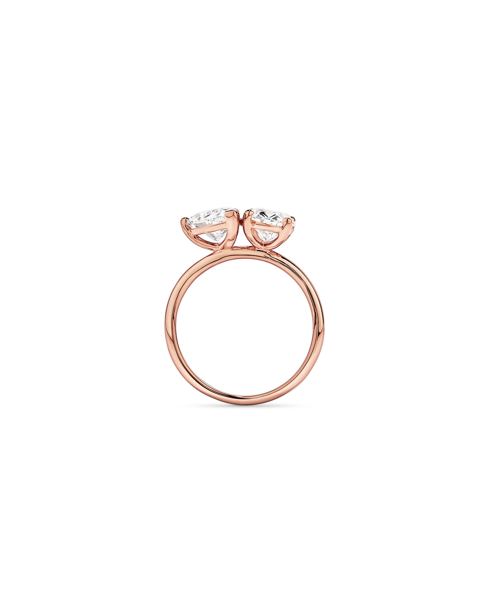 Bague de fian&ccedil;ailles &agrave; deux pierres en or rose 14 carats, avec diamants de laboratoire taille poire et ovale (poids total de 3,00 carats)