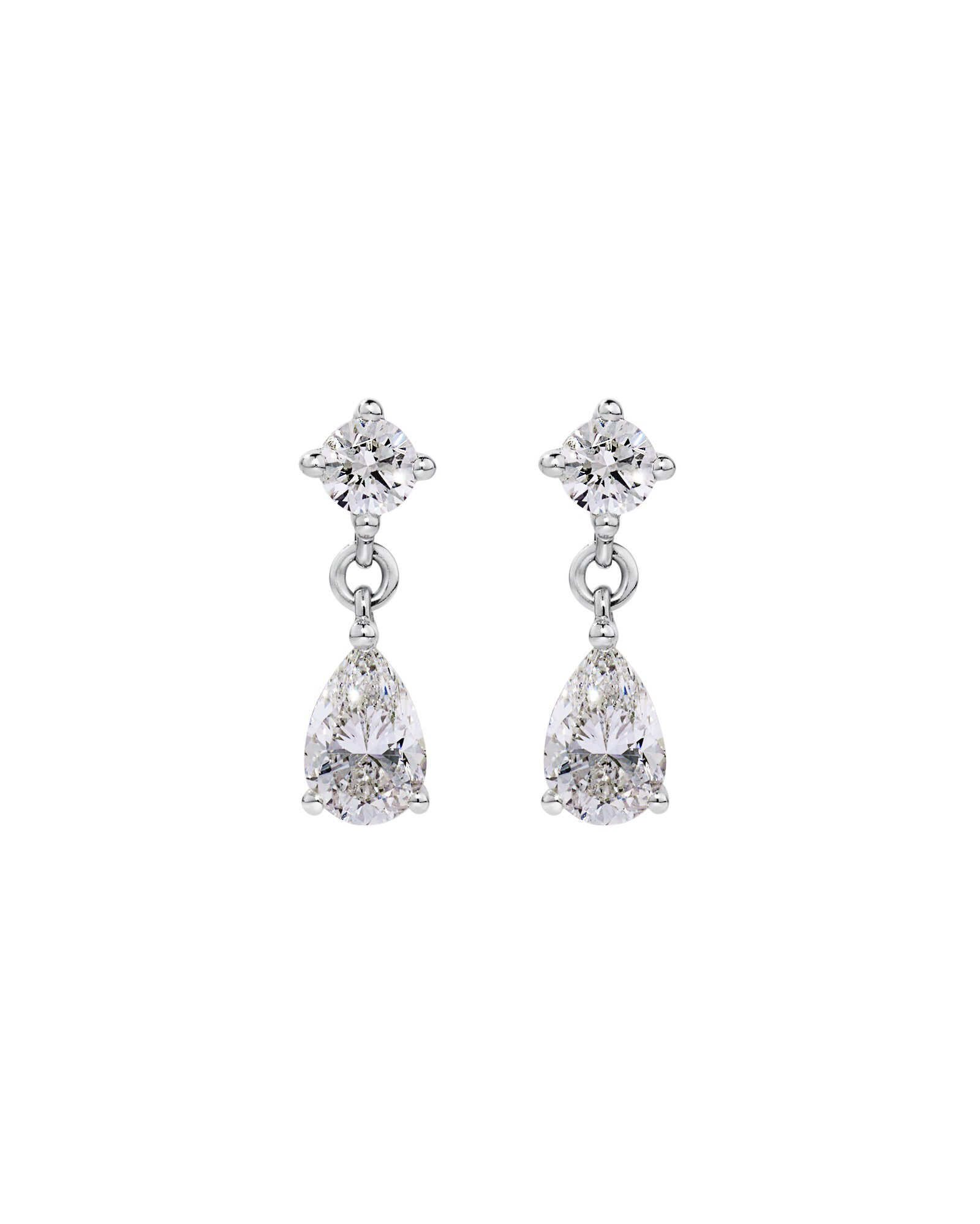Drop Earrings with 1.00 Carat TW Pear and Round Brilliant Laboratory-Grown Diamonds in 10kt White Gold