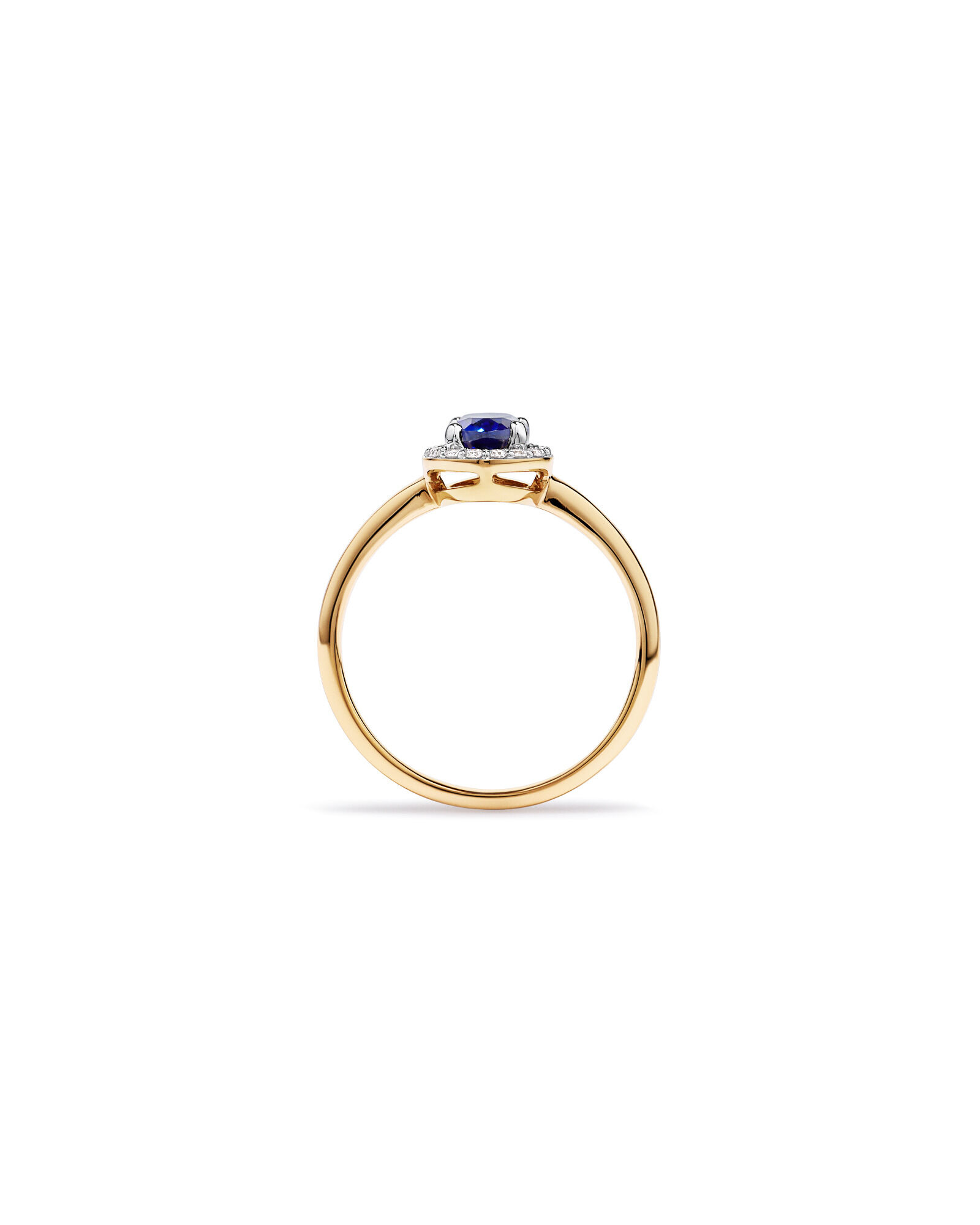 Cr&eacute;ation de la bague halo en diamant TW de 0,10 carat cultiv&eacute;e en laboratoire en saphir et 0,10 carat en or jaune 10 carats et en Rhodium