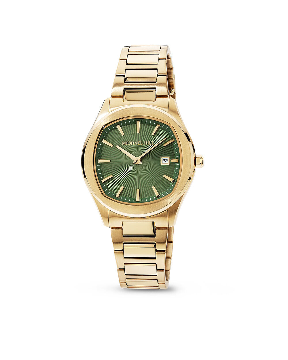 Quartz Watch in Gold Tone with Sunray-Patterned Green Dial