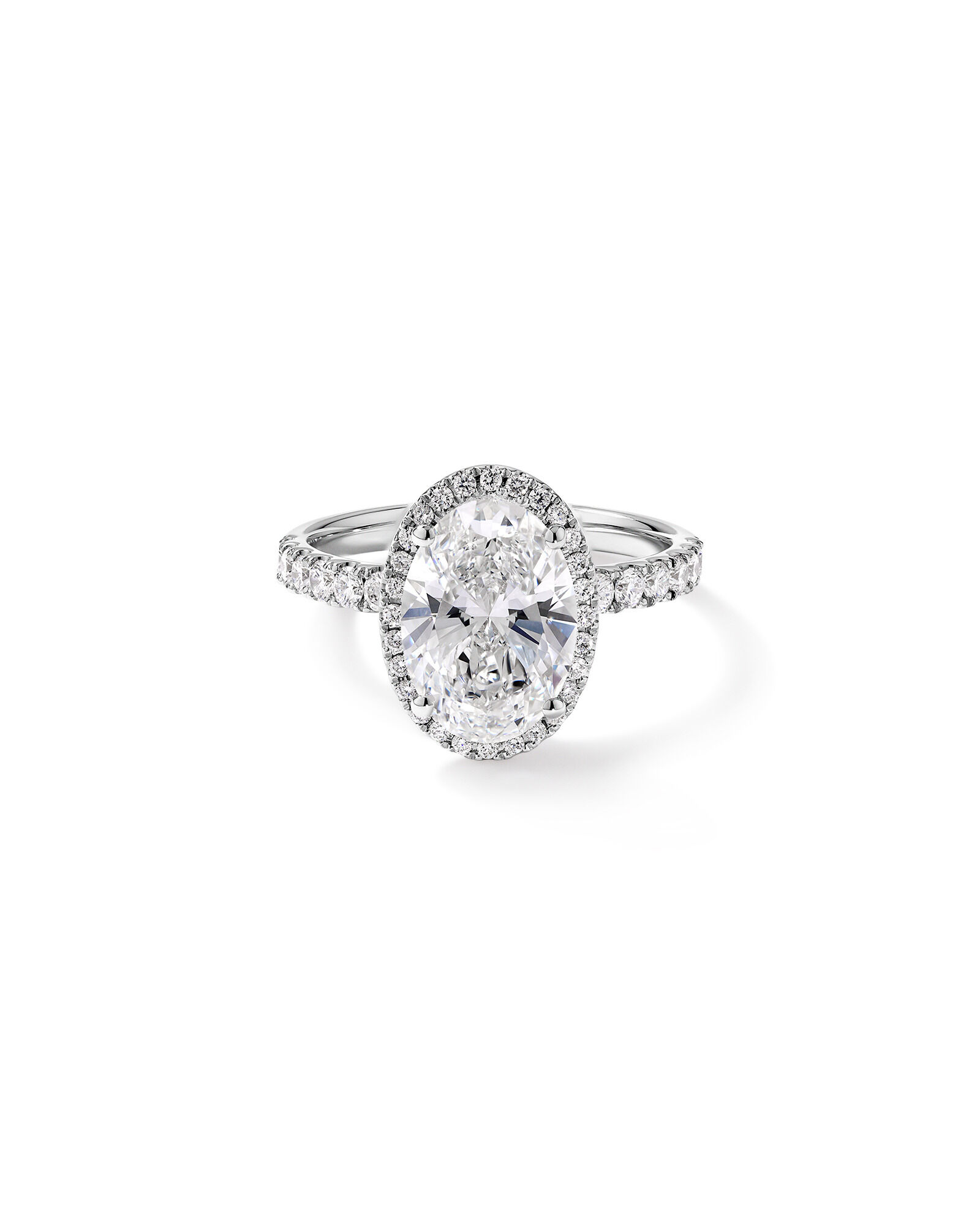 3.60 Carat TW Oval Cut Laboratory-Grown Diamond Halo Engagement Ring in 18kt White Gold