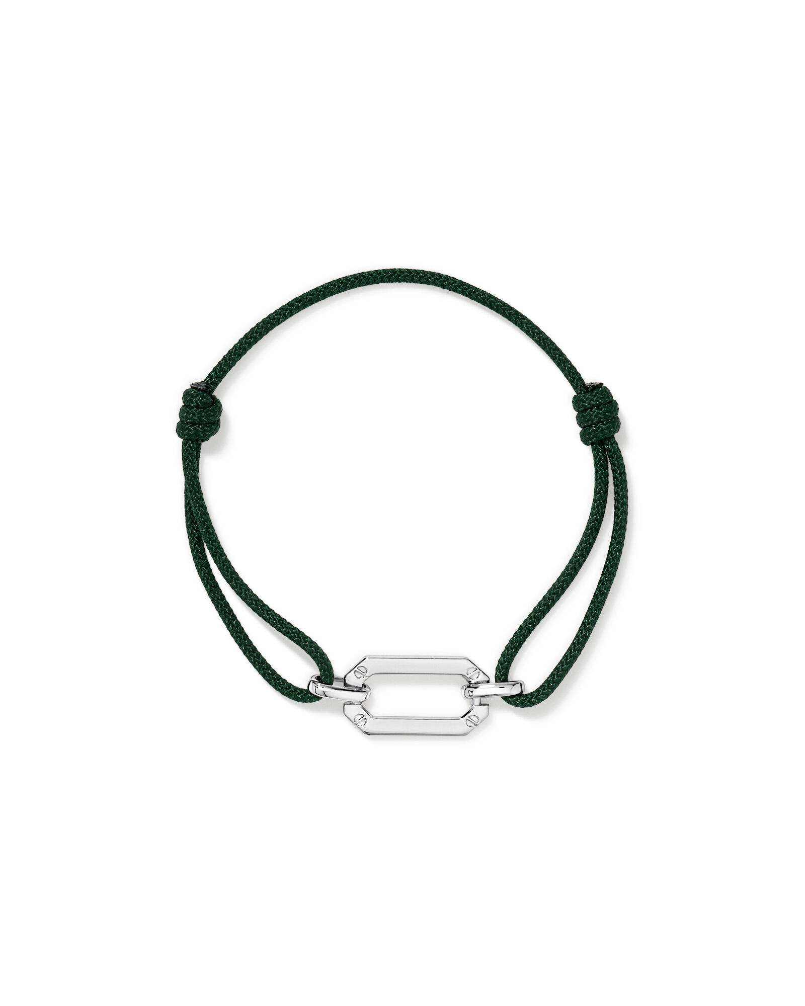 Green Cord Double Knotted Bracelet in Sterling Silver