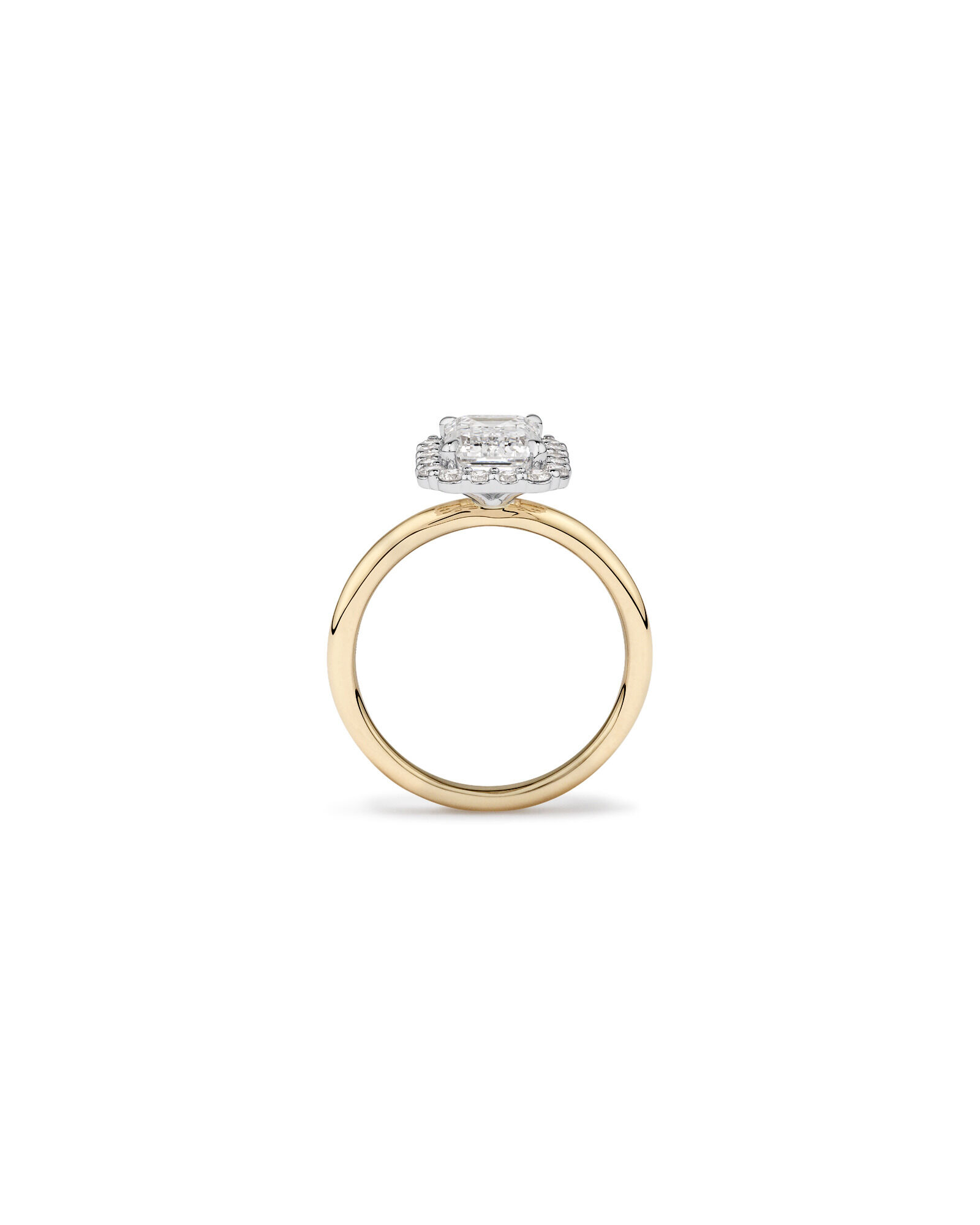 2.34 Carat TW Emerald Cut Laboratory-Grown Diamond Halo Engagement Ring in 14kt Yellow and White Gold