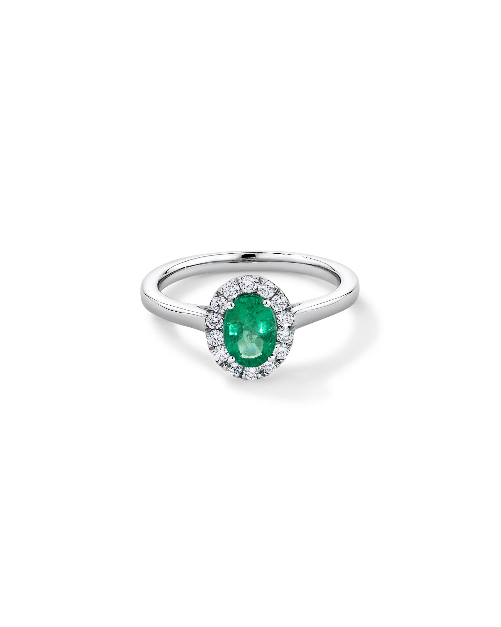Bague ovale TW de 0,25 carat en &eacute;meraude et diamant en platine recycl&eacute;
