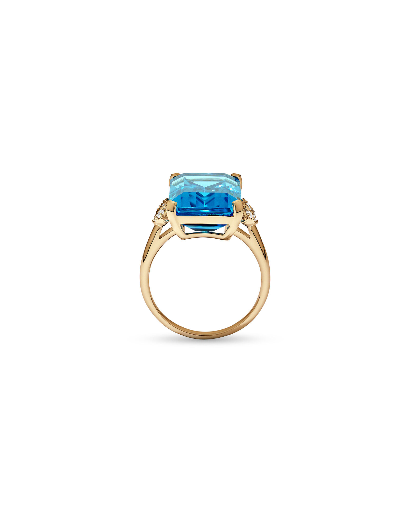 Bague en diamant Topaze bleue suisse taille &eacute;meraude et diamant TW 0,08 carat en or jaune 10 carats