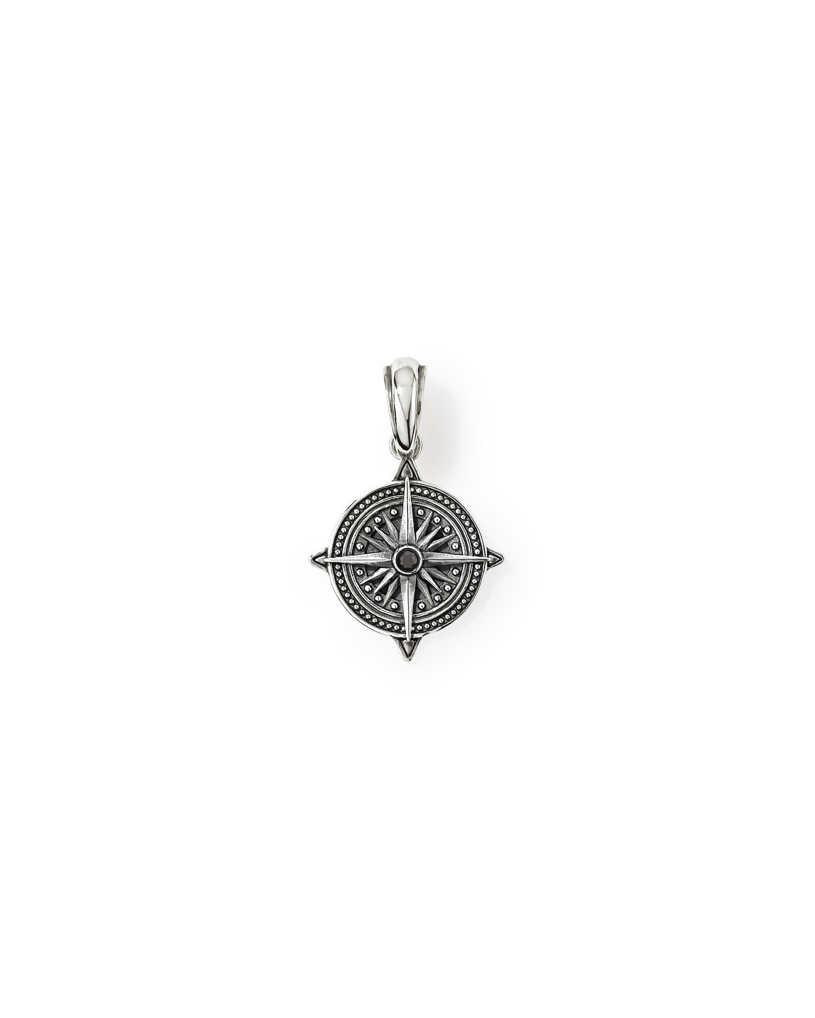 Black Diamond Compass Pendant in Sterling Silve