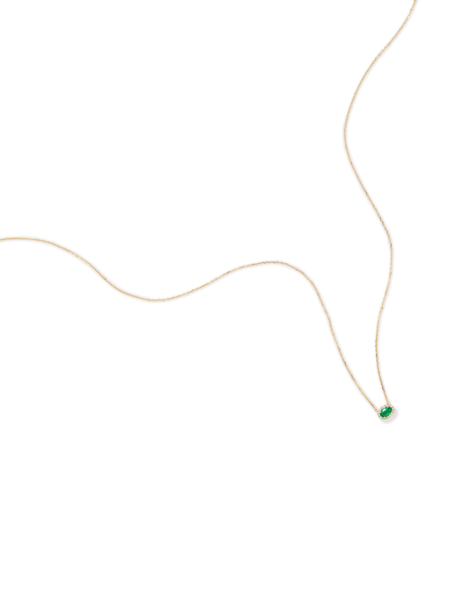 Oval Cut Green Emerald Gemstone and 0.05 Carat TW Diamond Halo Necklace in 10kt Yellow Gold