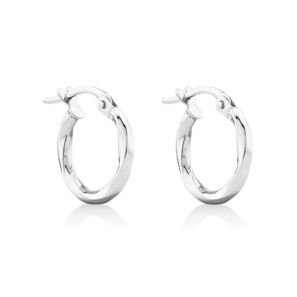 Boucles d'oreilles cr&eacute;oles torsad&eacute;es carr&eacute;es en or blanc 10 carats