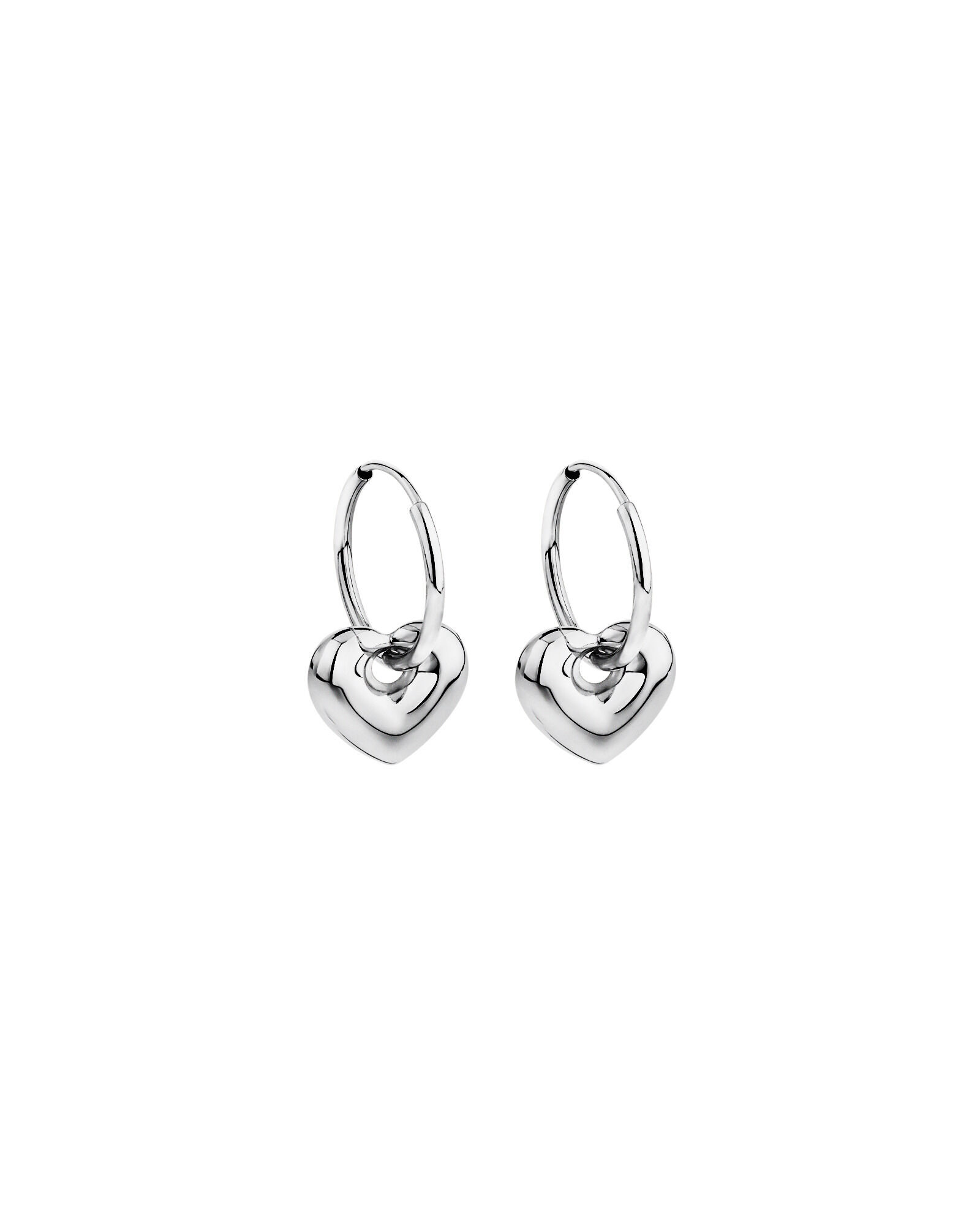 Heart Charm Sleeper Earrings in Sterling Silver