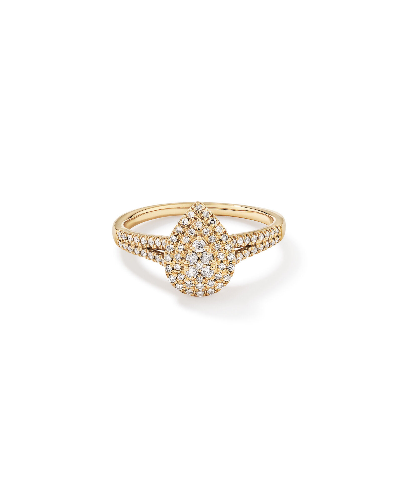 0.30 Carat TW Pear Shaped Cluster Halo Diamond Ring in 10kt Yellow Gold