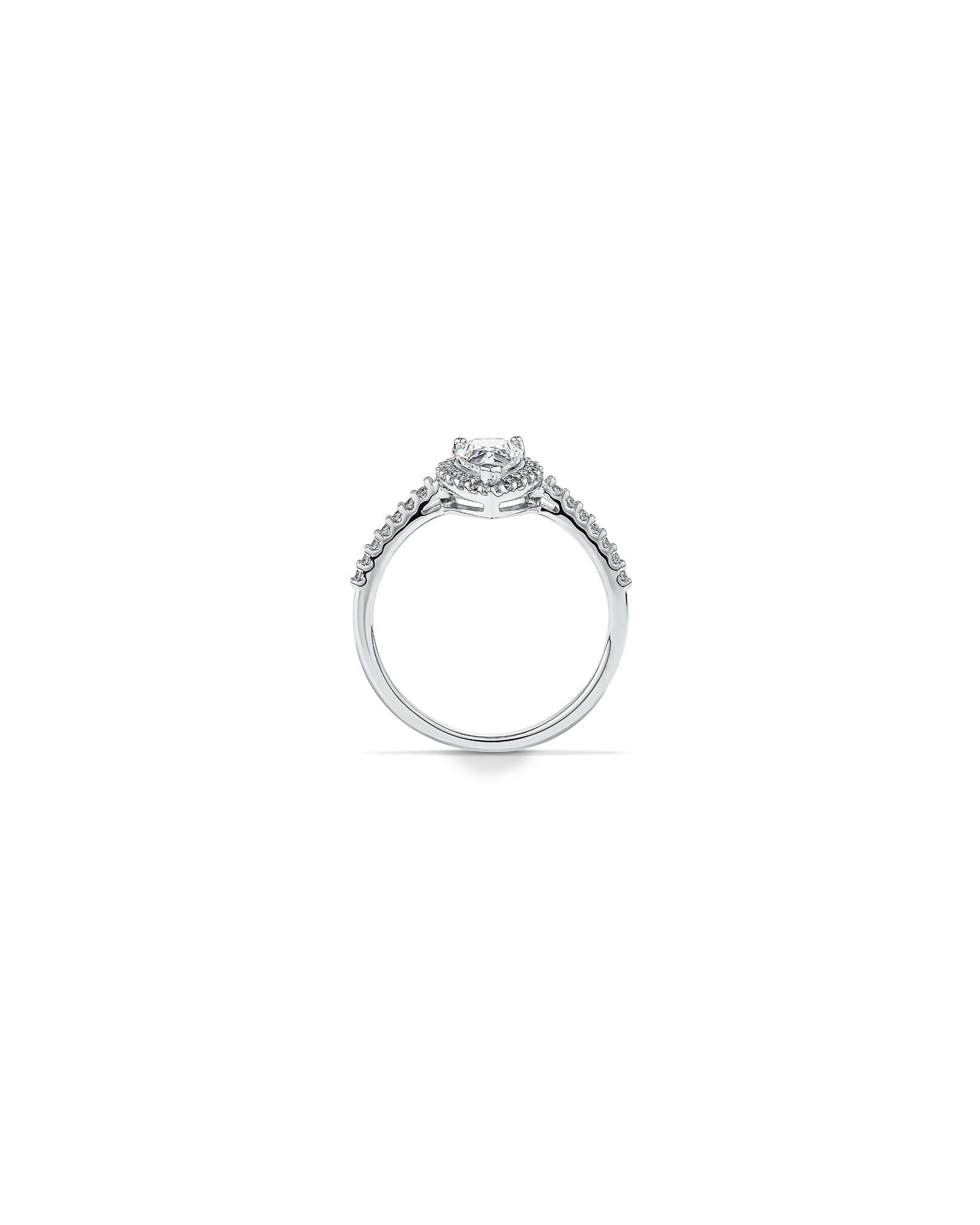 Pear Shaped Cubic Zirconia Halo and Side Accent Ring in Sterling Silver