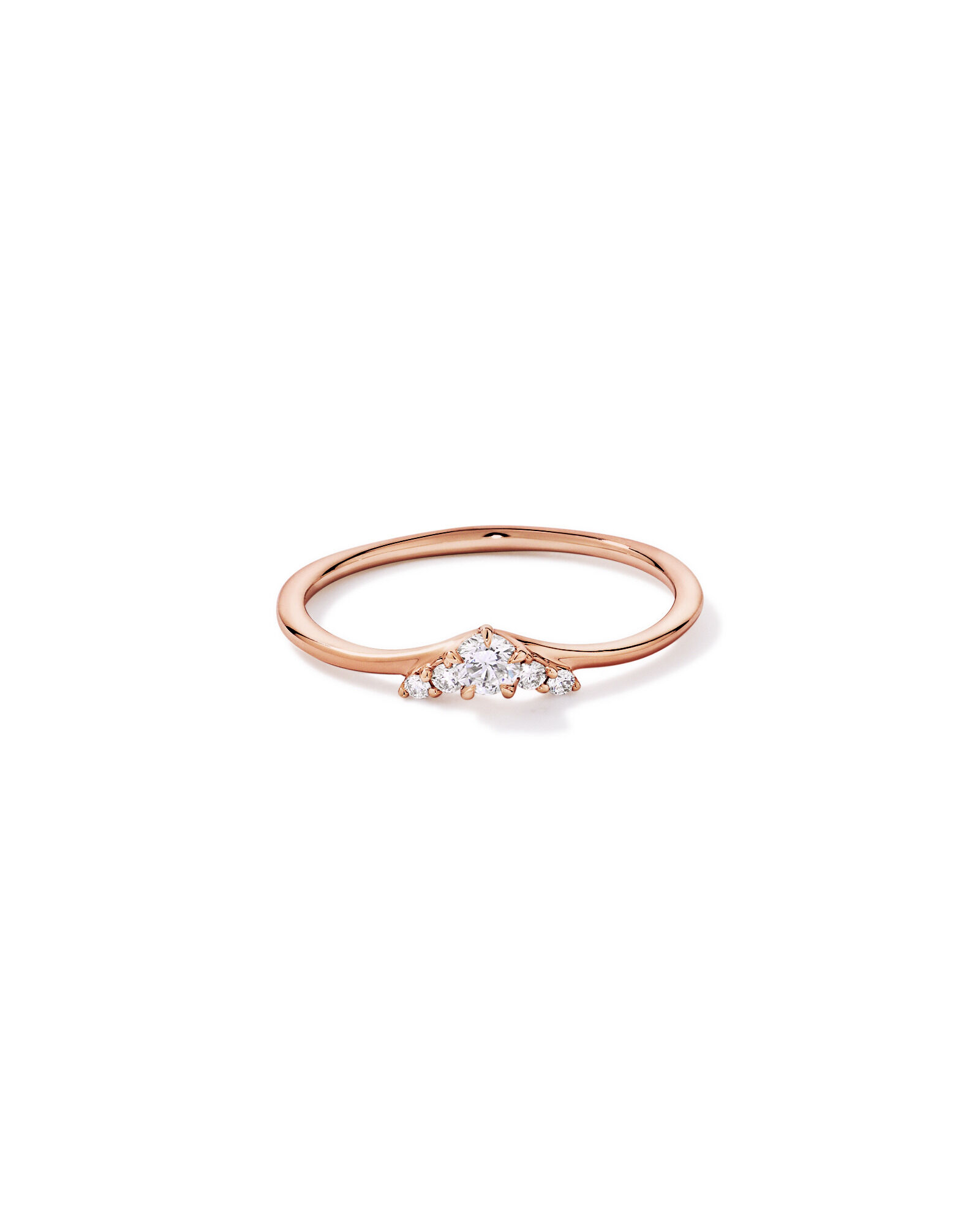 Bague de promesse forme chevron en or rose 10 carats avec diamant de laboratoire taille brillant rond (poids total de 0,15 carat)