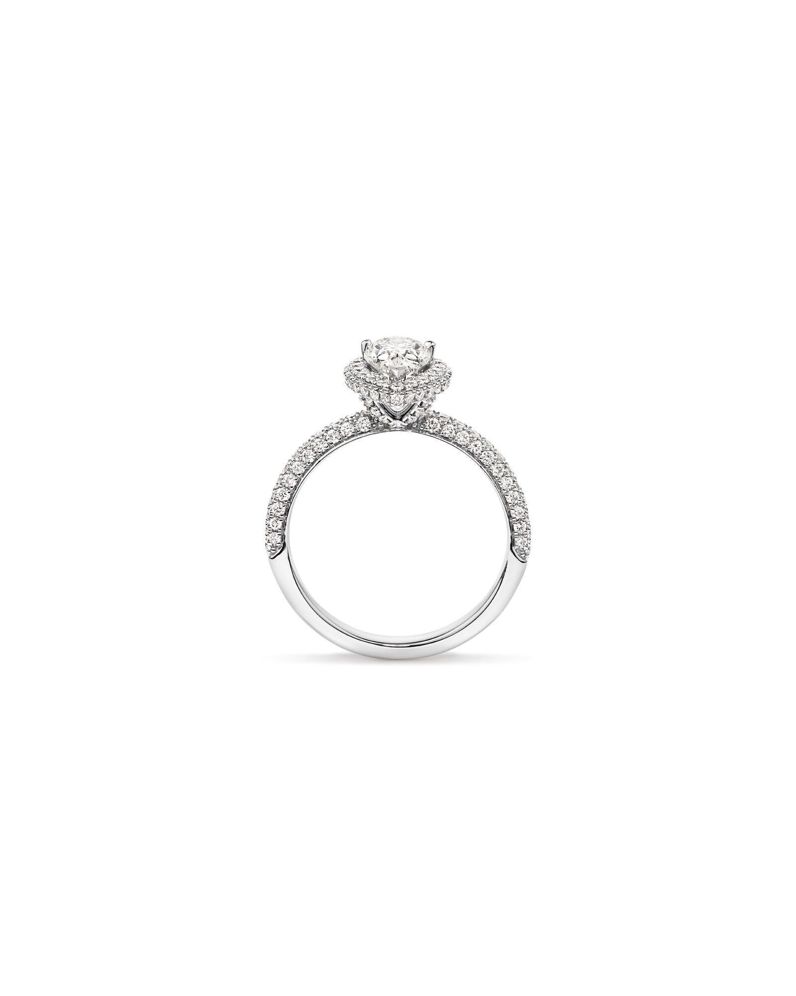 1.65 Carat TW Pear Cut Diamond Pave Halo Engagement Ring in Platinum