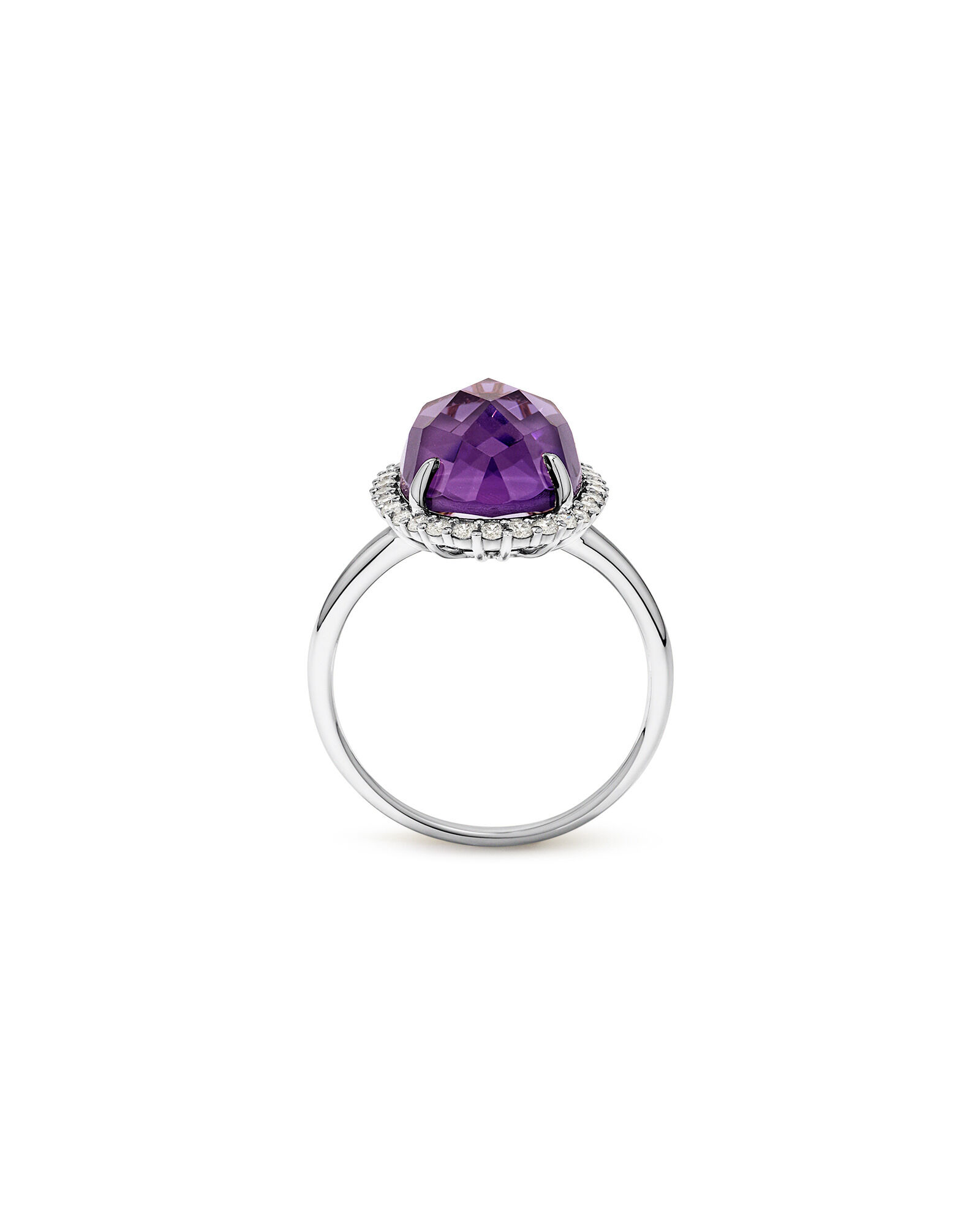 Bague Halo en diamant TW ovale en am&eacute;thyste et 0,35 carat en or blanc 10 carats