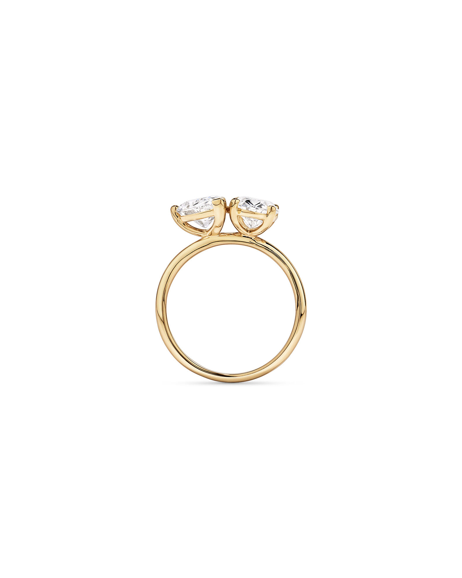 Bague de fian&ccedil;ailles &agrave; deux pierres en or jaune 14 carats, sertie de diamants de laboratoire taille poire et ovale (poids total de 3,00 carats)