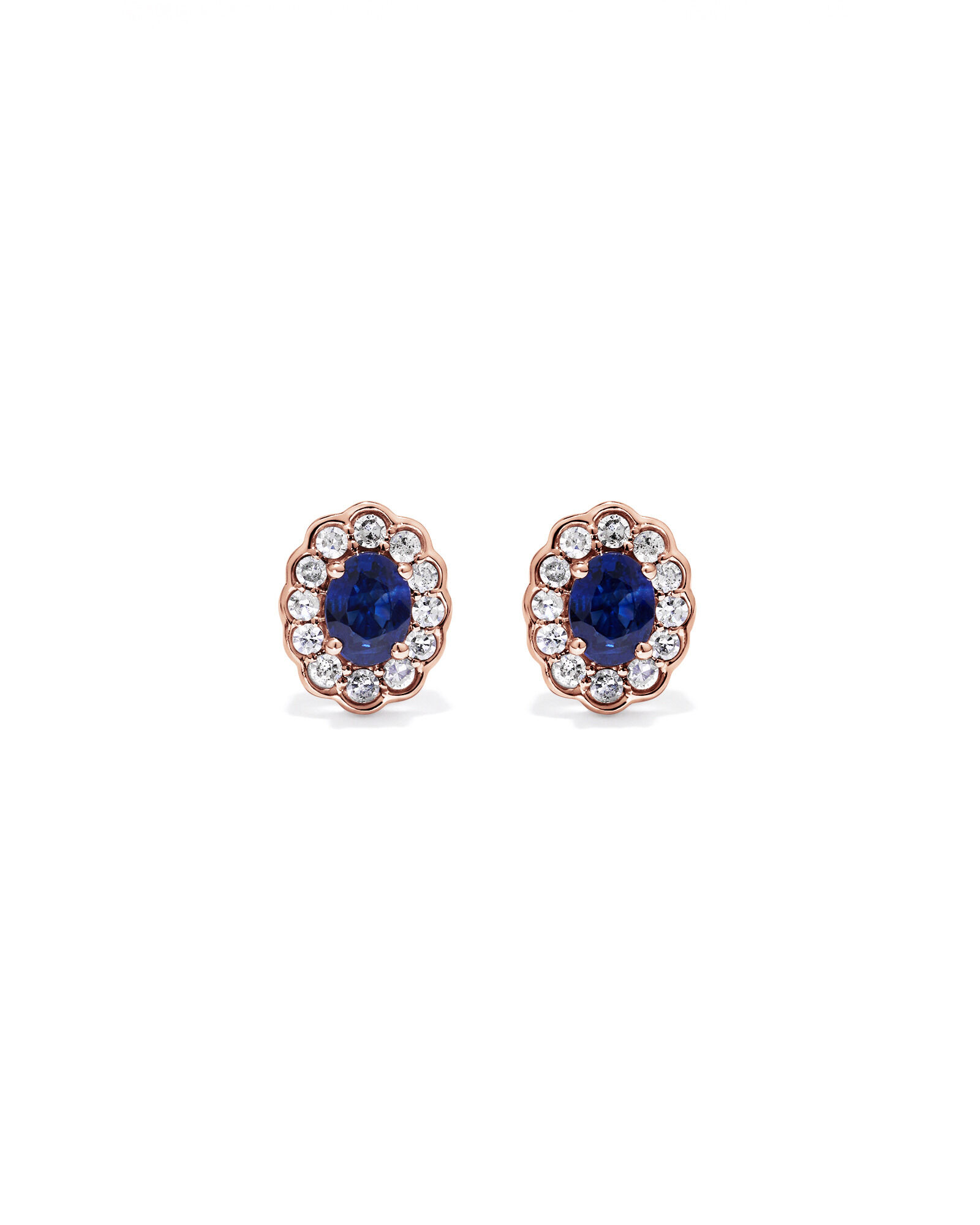 Oreilles halo en diamant TW en saphir australien et 0,12 carat en or rose 10 carats