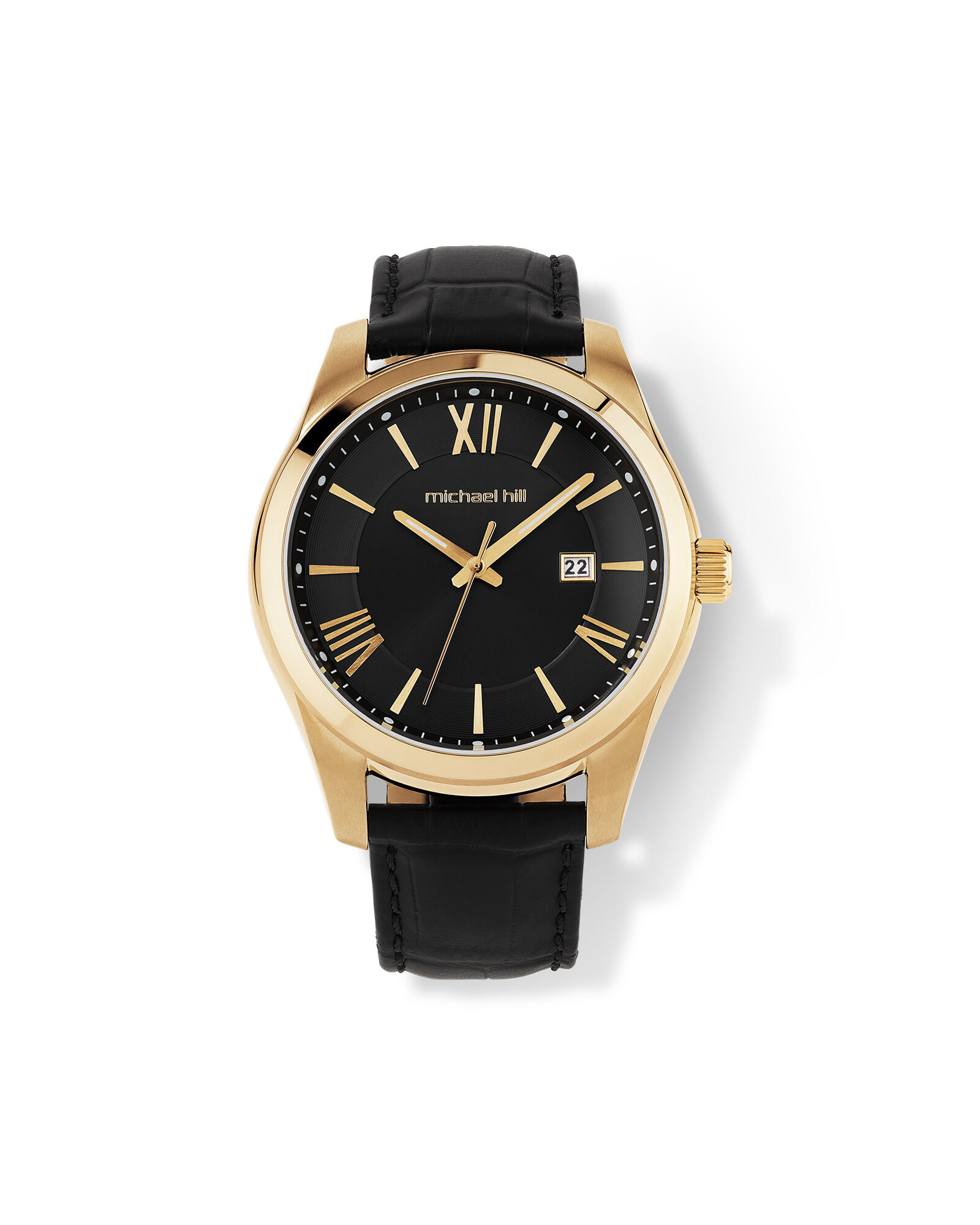 Men's Watch in Stainless Steel, Gold Tone & Black Leather