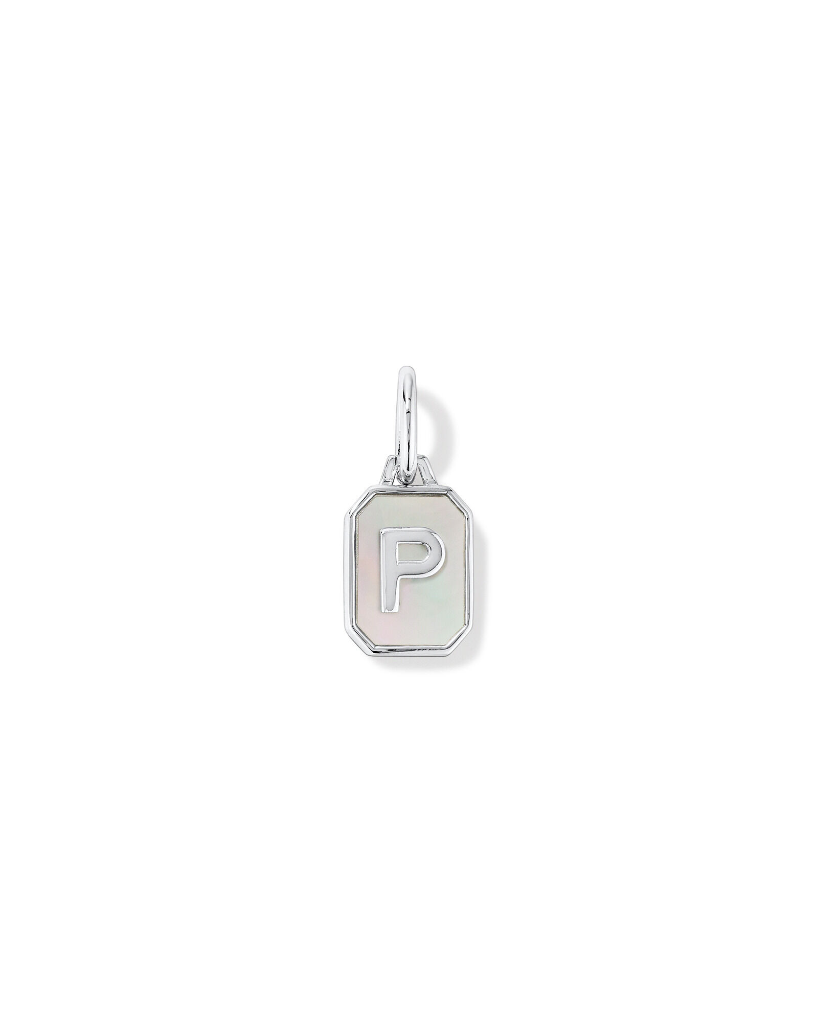 Letter P Mother of Pearl Initial Pendant in Sterling Silver