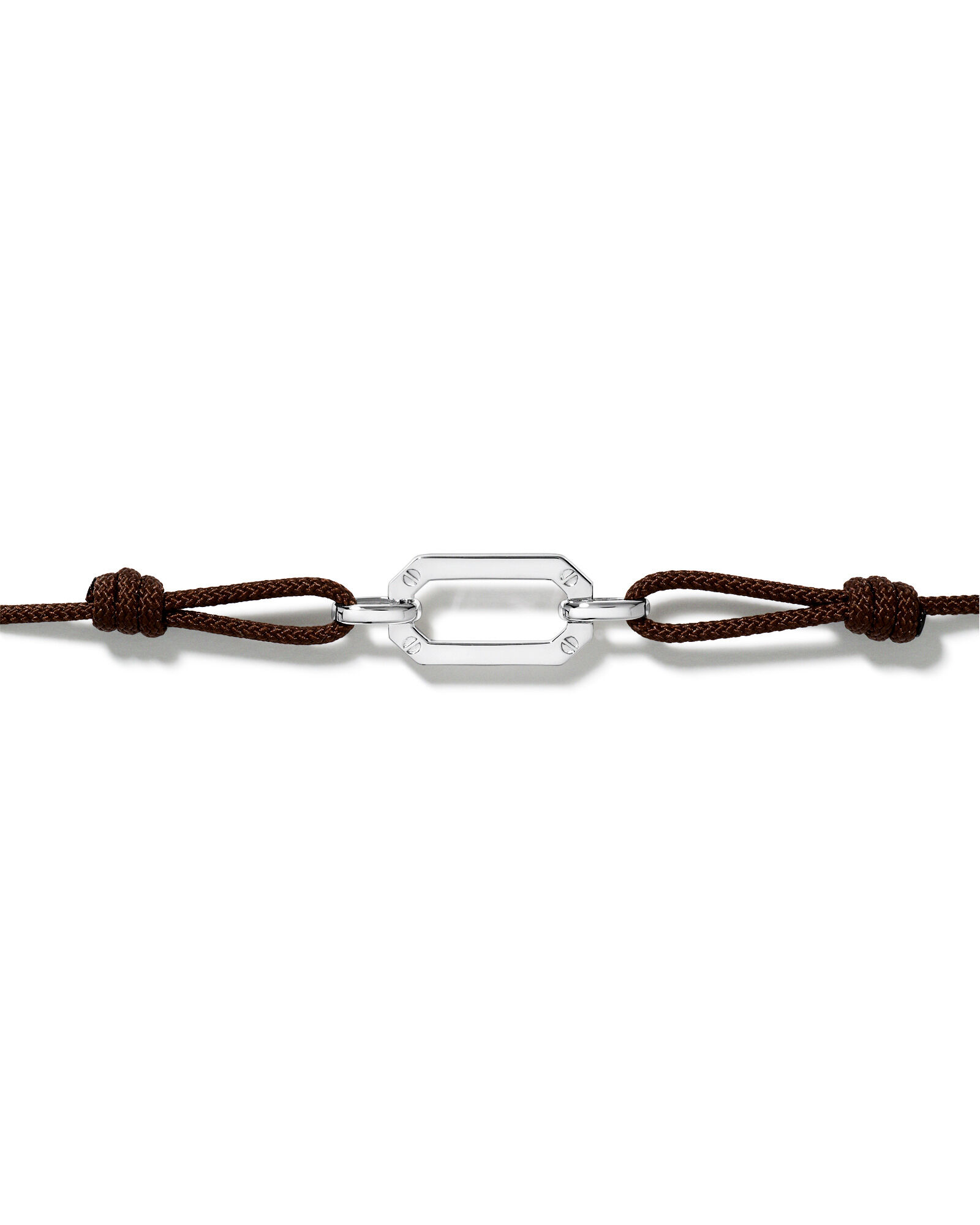 Brown Cord Double Knotted Bracelet in Sterling Silver