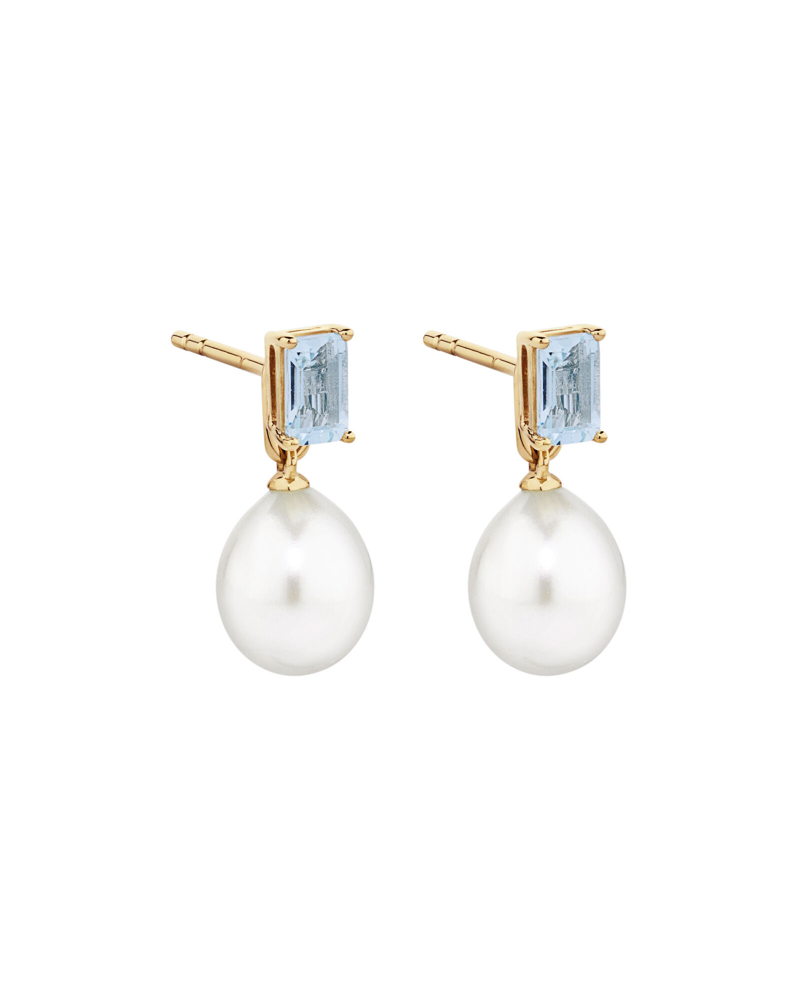Multi-Wear Aquamarine and Cultured Freshwater Pearl Drop Stud Earrings in 10kt Yellow Gold